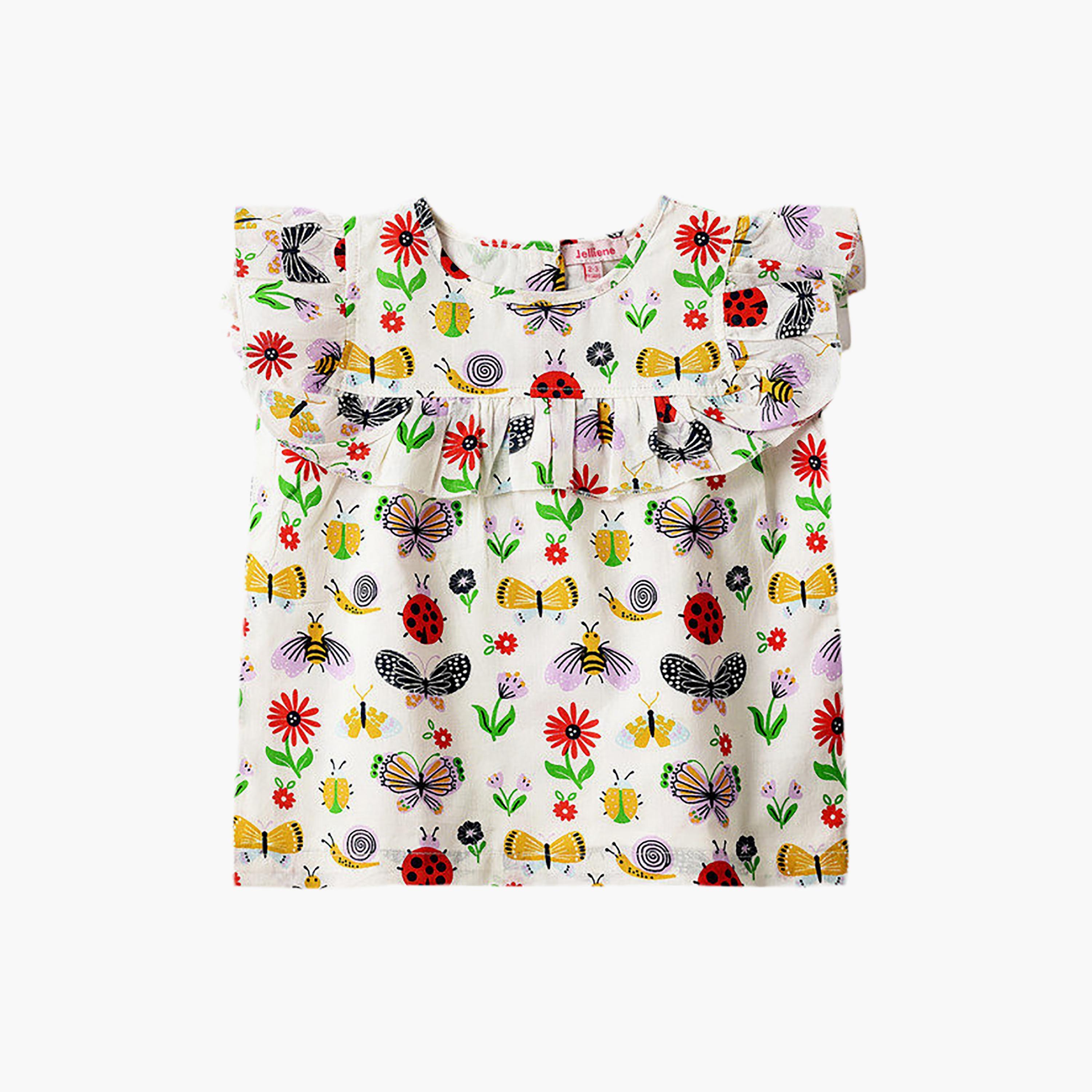 UniqKidz Cotton Ruffle Sleeves Insects Printed Top-girls-clothing-blousesandshirts-image-1