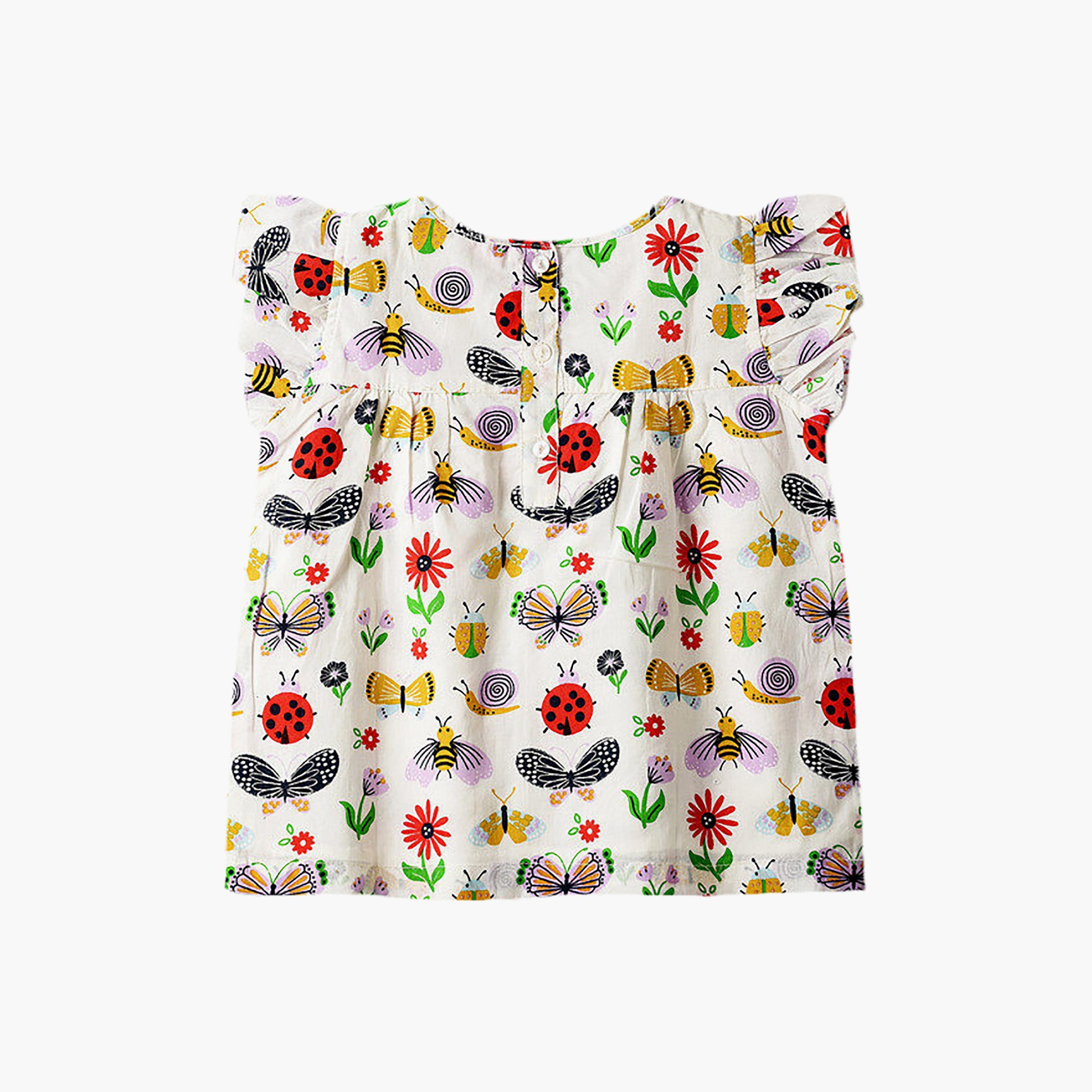 UniqKidz Cotton Ruffle Sleeves Insects Printed Top-girls-clothing-blousesandshirts-image-2