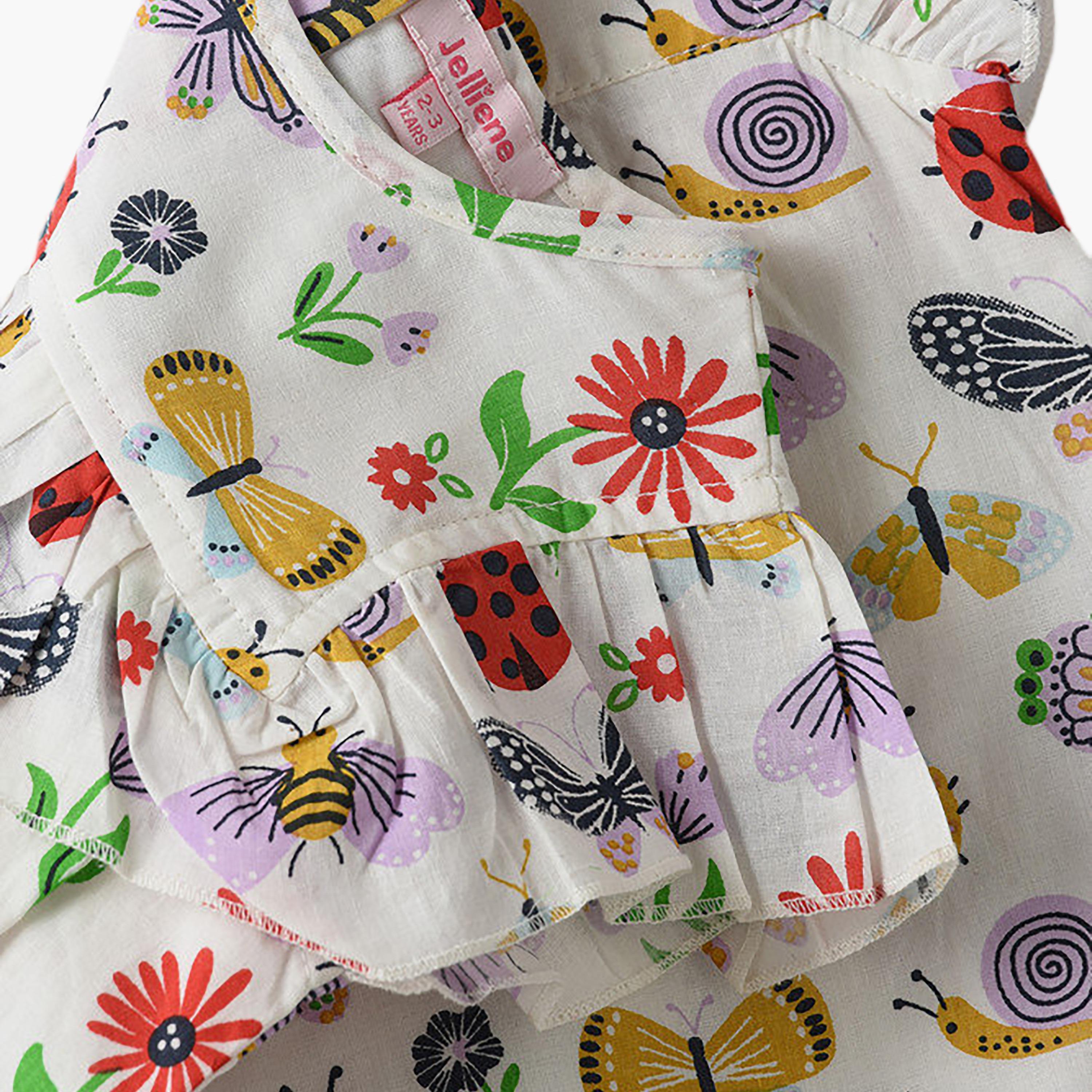 UniqKidz Cotton Ruffle Sleeves Insects Printed Top-girls-clothing-blousesandshirts-image-3