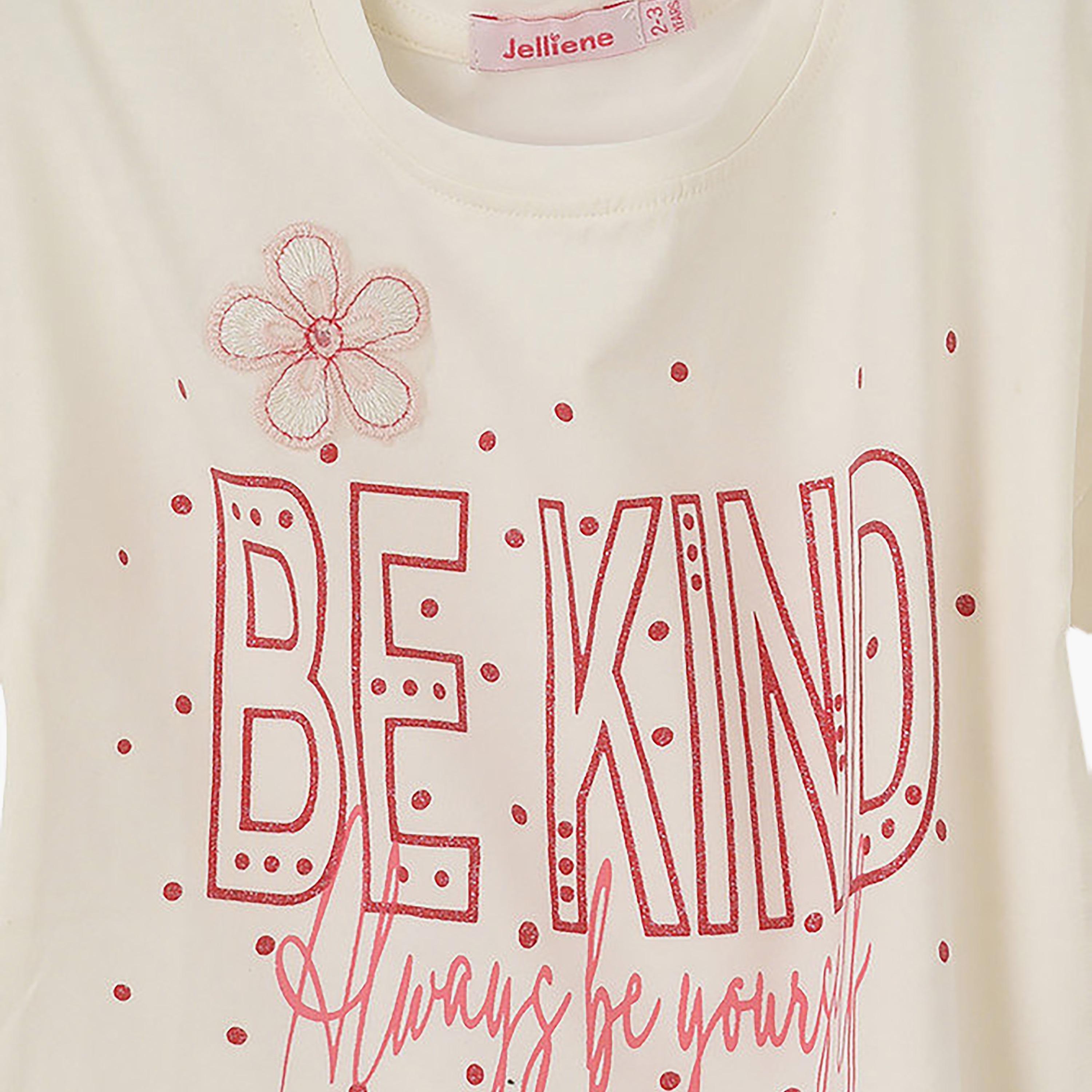 UniqKidz Cotton Short Sleeves Be Kind Graphic T-Shirt-girls-clothing-tshirts-image-4