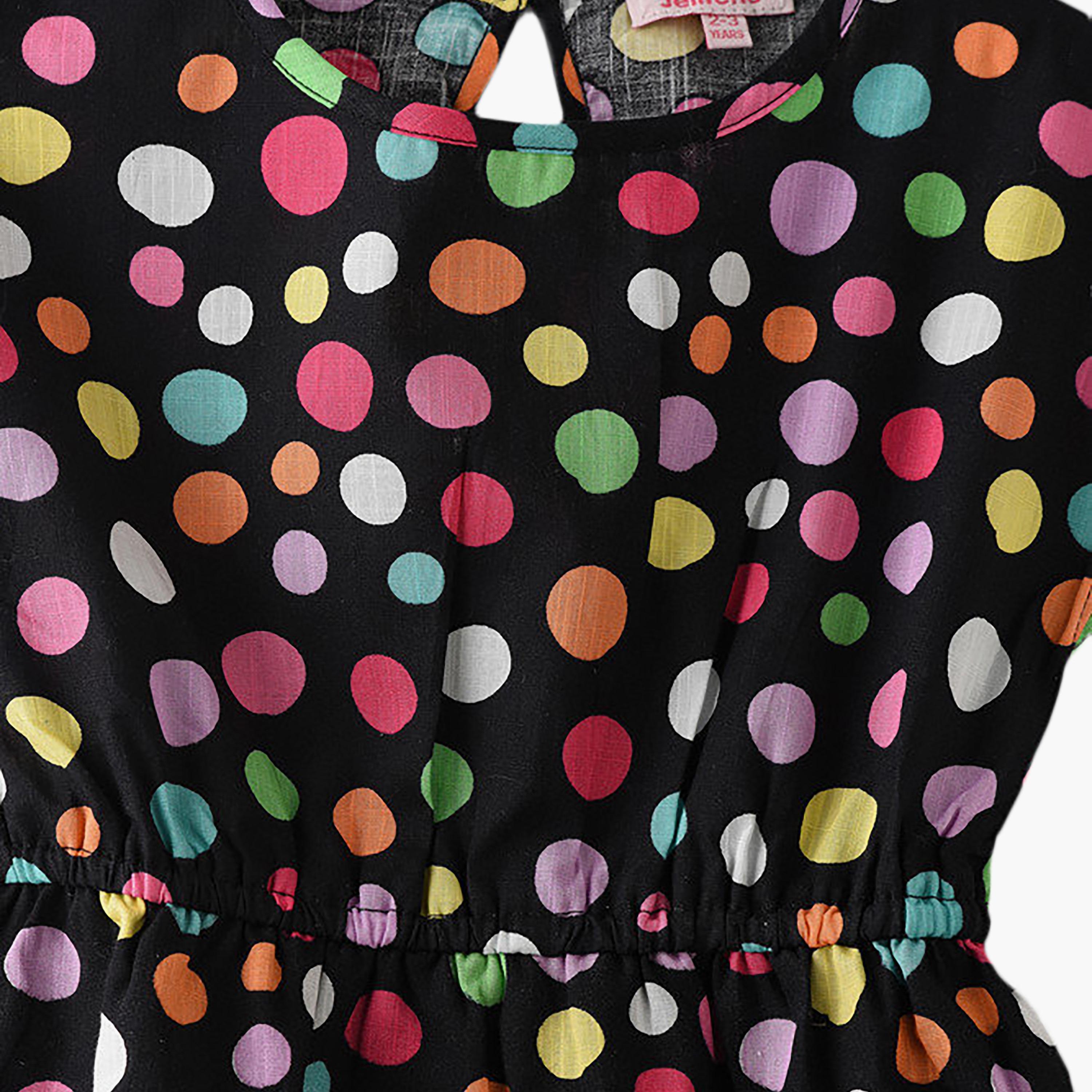 فستان قطن بأكمام قصيرة وطبعة بولكا دوت منقطة من يونيك كيدز-girls-clothing-dressesandjumpsuits-image-3