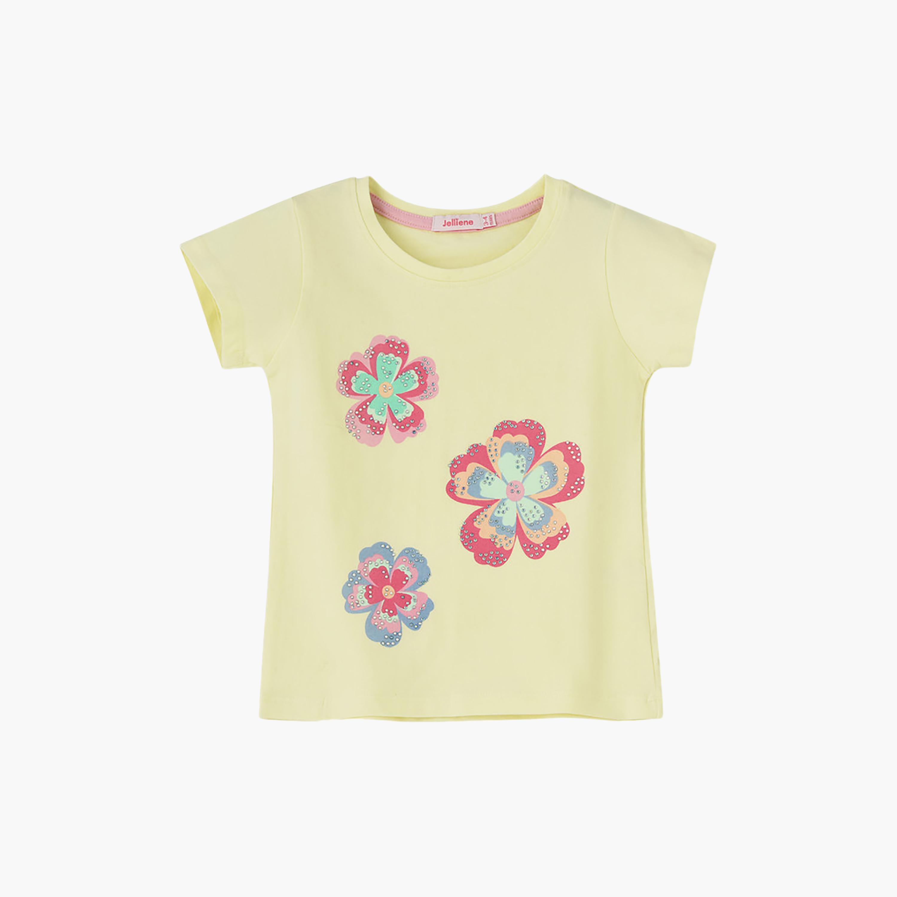 تيشرت بأكمام قصيرة بنقشة زهور من يونيكيدز-girls-clothing-tshirts-image-1