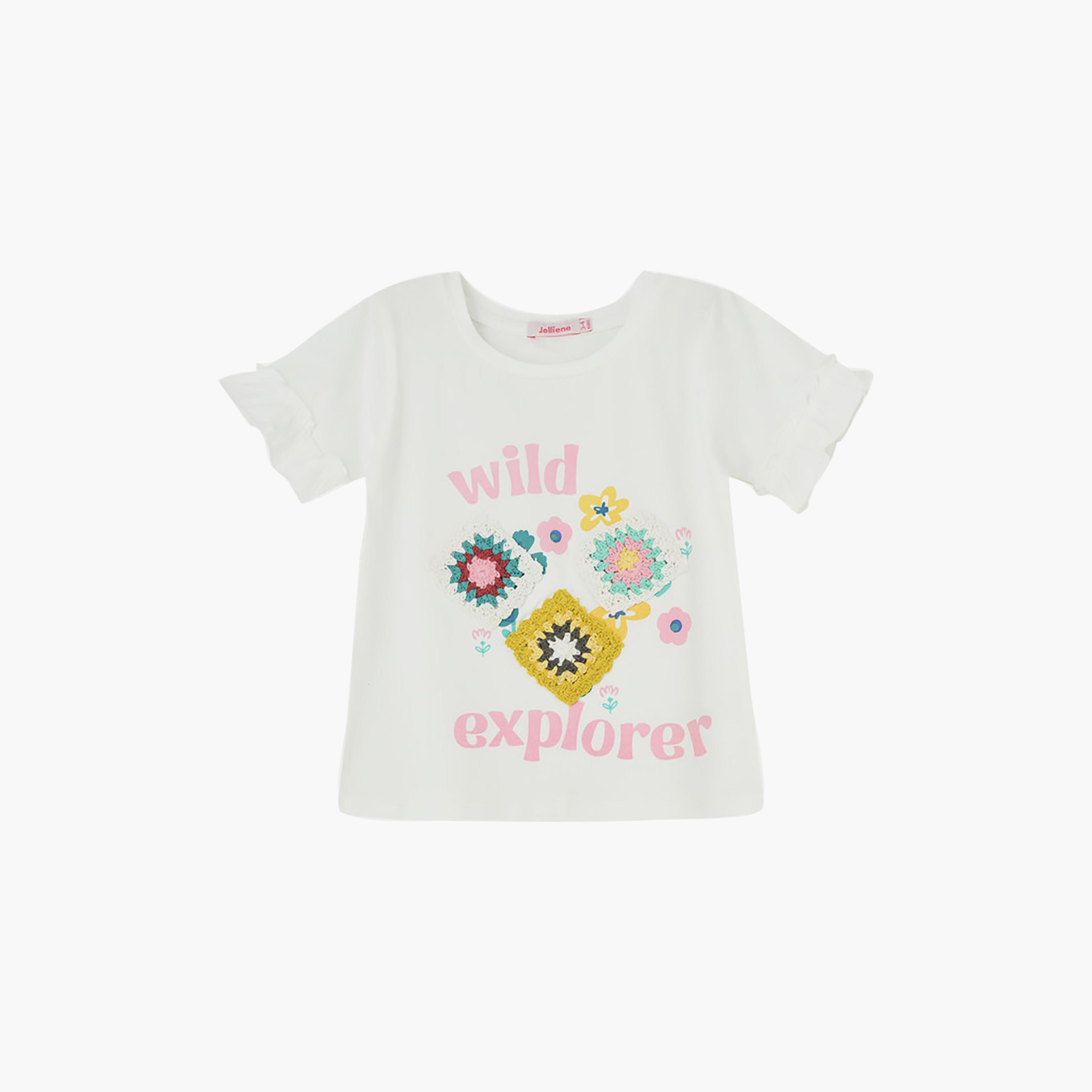 تيشرت بأكمام قصيرة مطرز من يونيكيدز-girls-clothing-tshirts-image-1