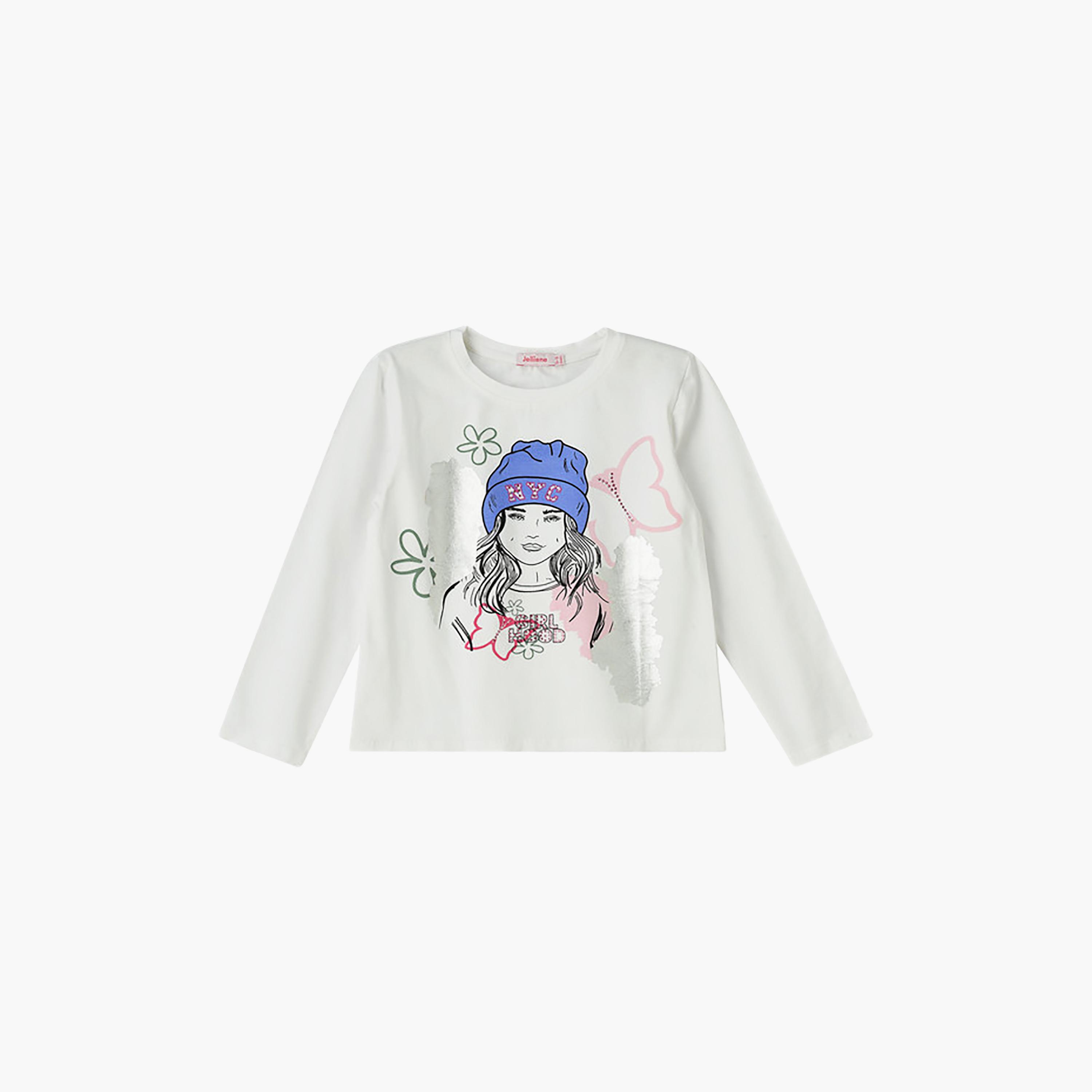 تيشرت بأكمام طويلة بطبعة جرافيك من يونيكيدز-girls-clothing-tshirts-image-1
