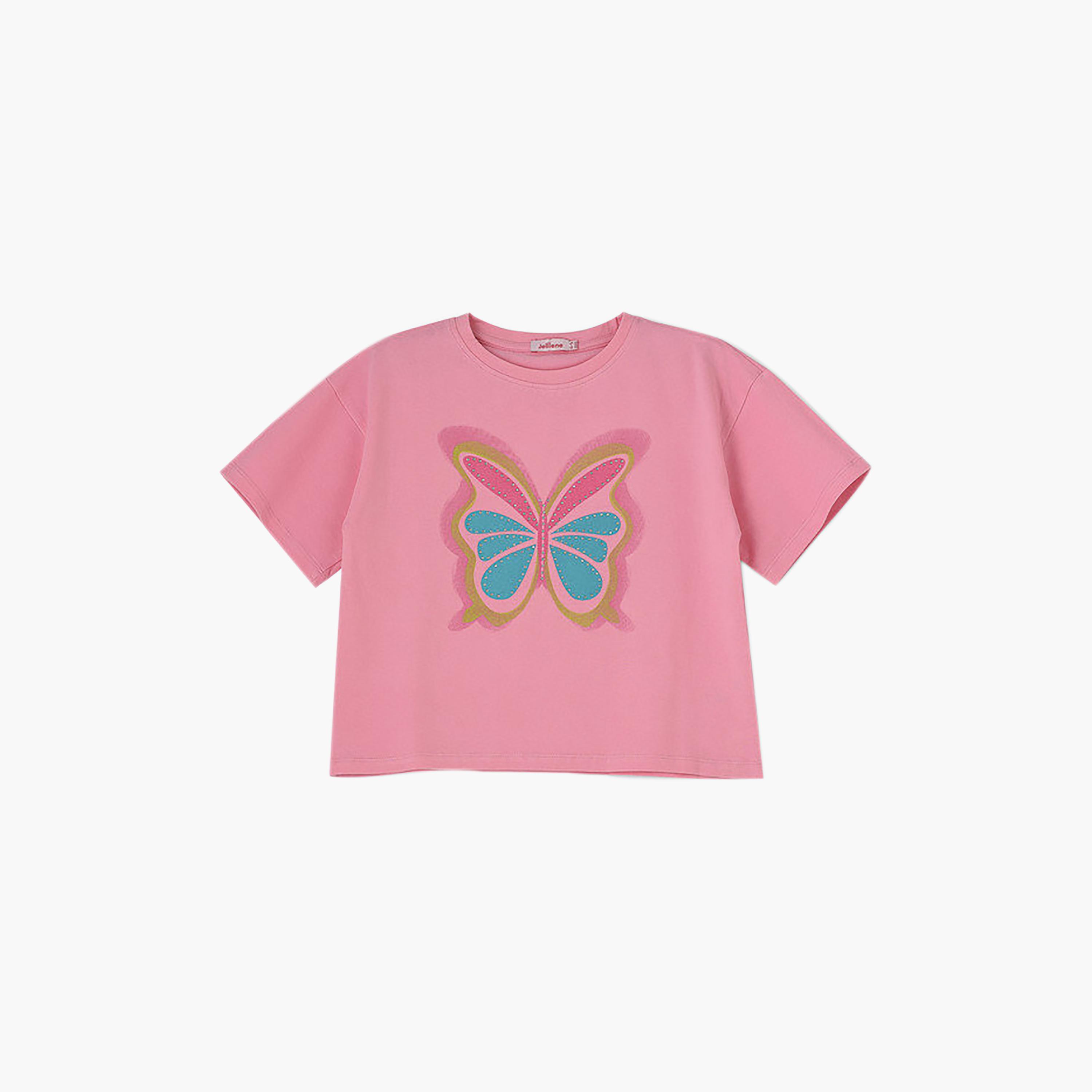 UniqKidz Cotton Short Sleeves Butterfly Embroidered T-Shirt-girls-clothing-tshirts-image-1