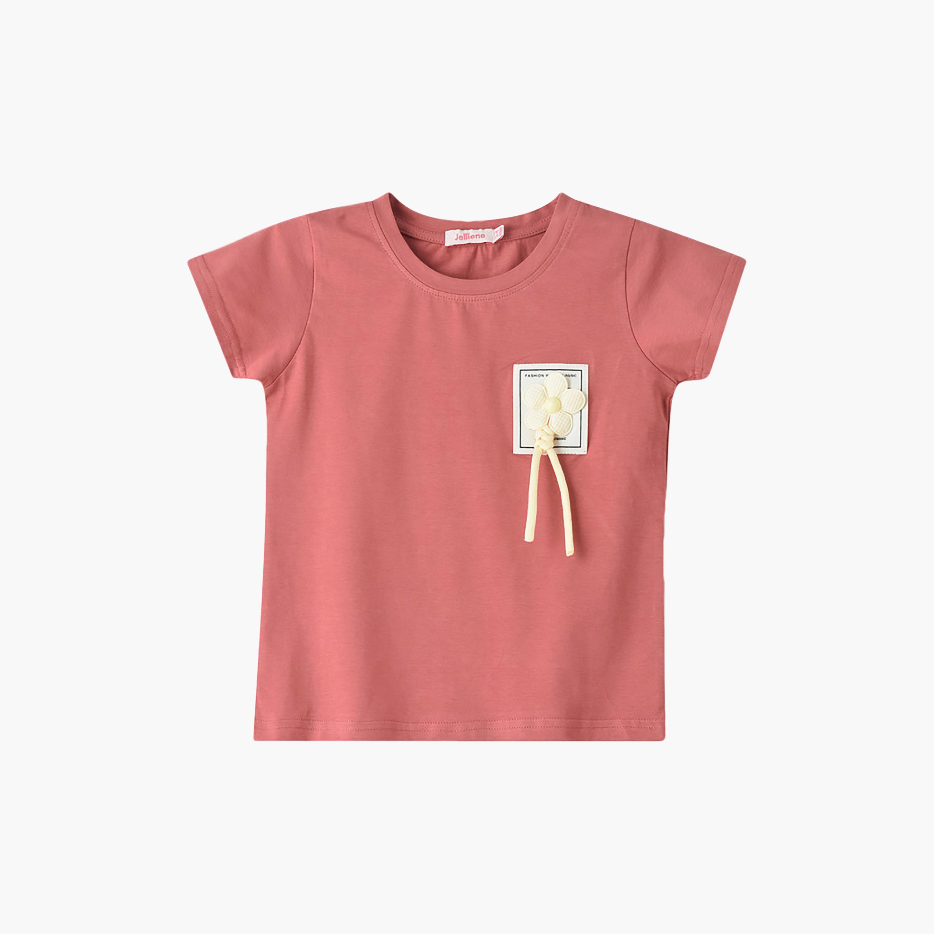 تيشرت بأكمام قصيرة مزين برقعة وردة من يونيكيدز-girls-clothing-tshirts-image-1