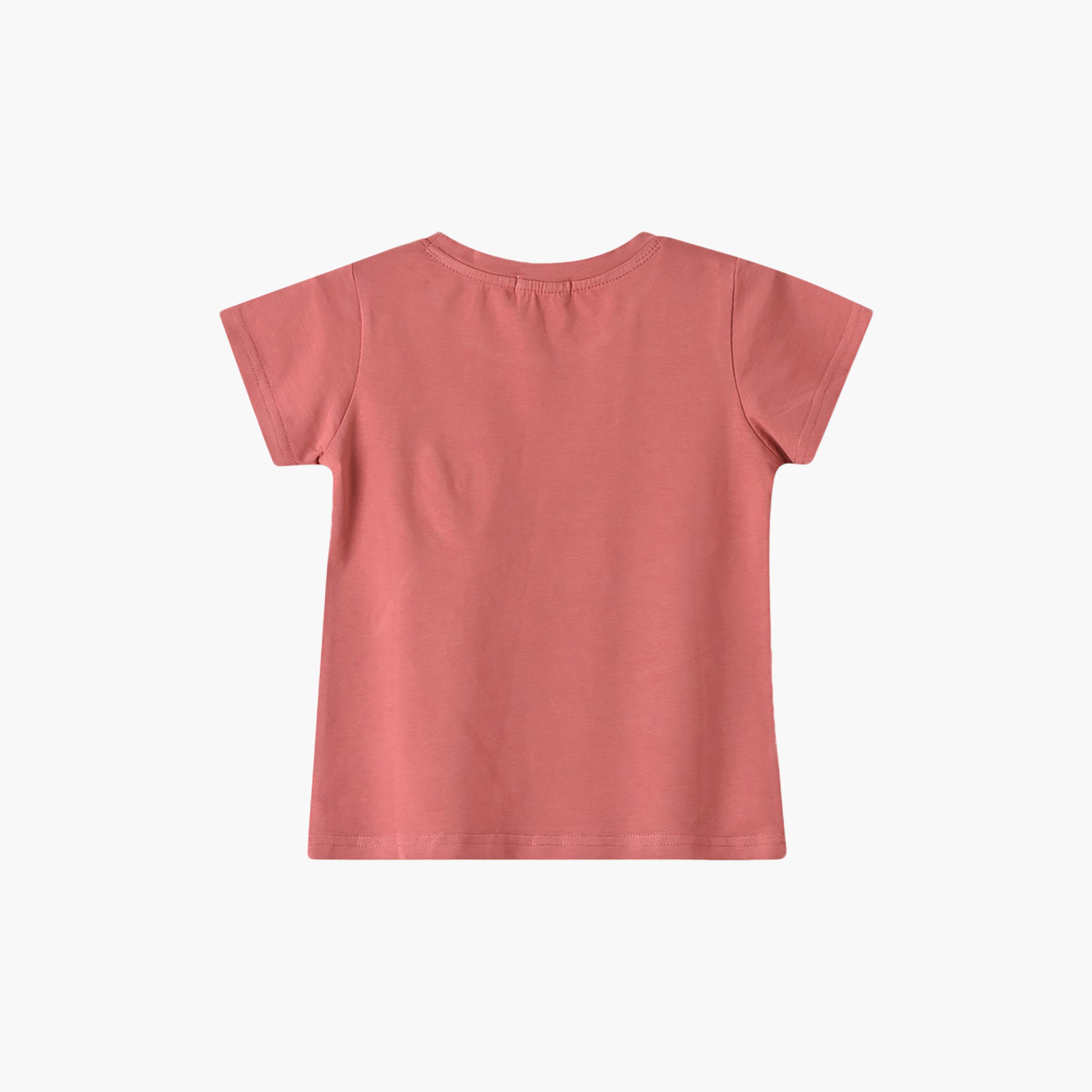 تيشرت بأكمام قصيرة مزين برقعة وردة من يونيكيدز-girls-clothing-tshirts-image-2