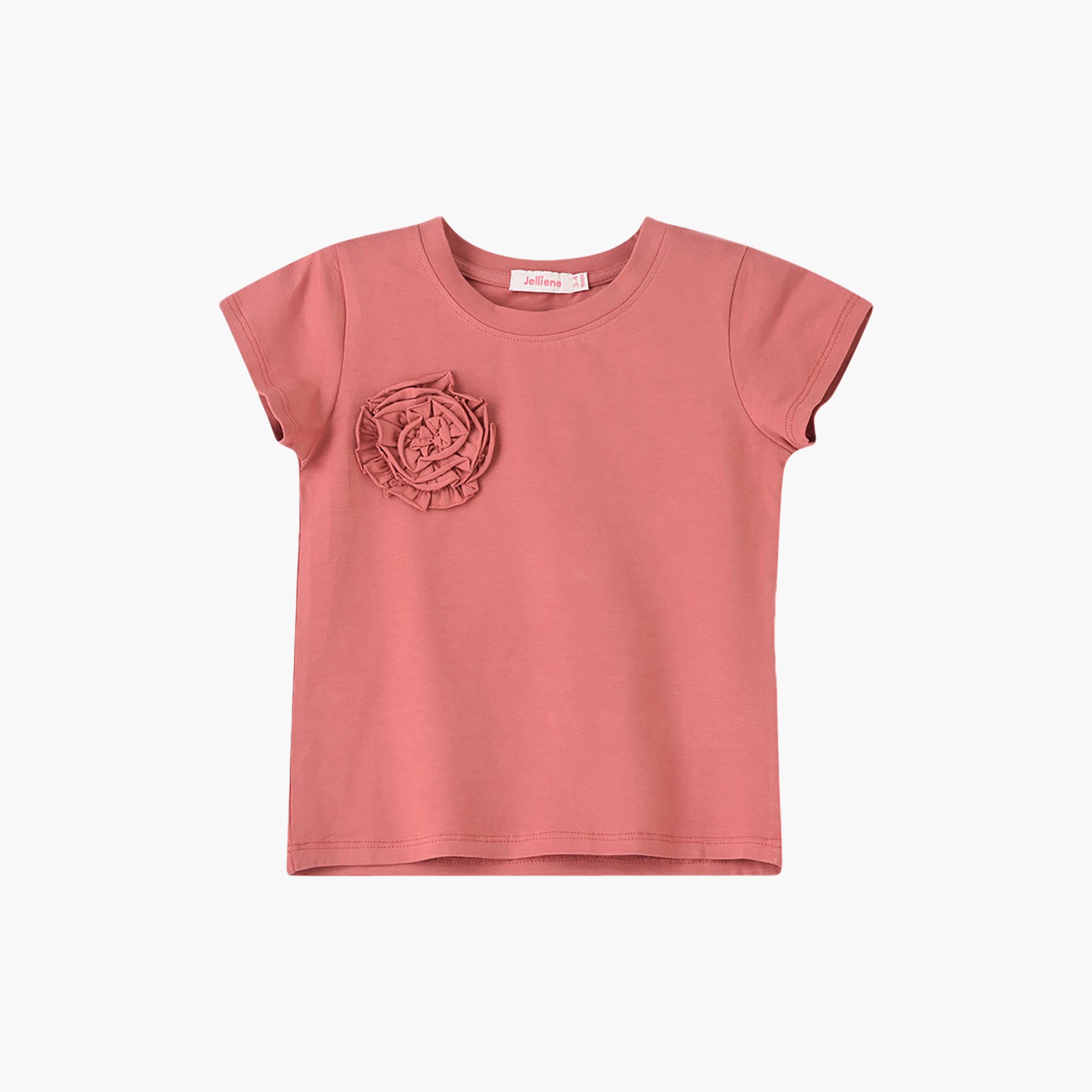 تيشرت بأكمام قصيرة مزين بوردة كروشيه من يونيكيدز-girls-clothing-tshirts-image-1