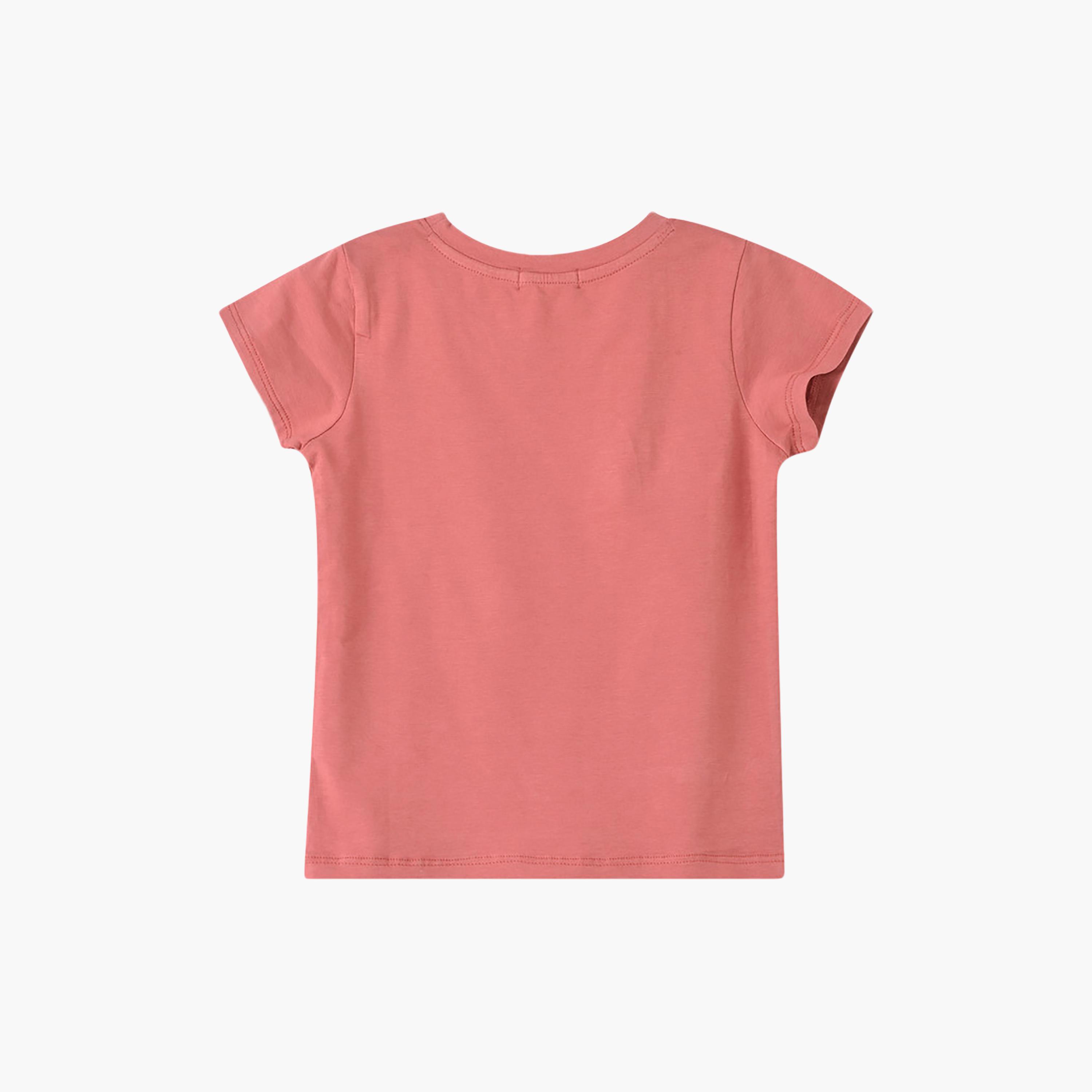 تيشرت بأكمام قصيرة مزين بوردة كروشيه من يونيكيدز-girls-clothing-tshirts-image-2