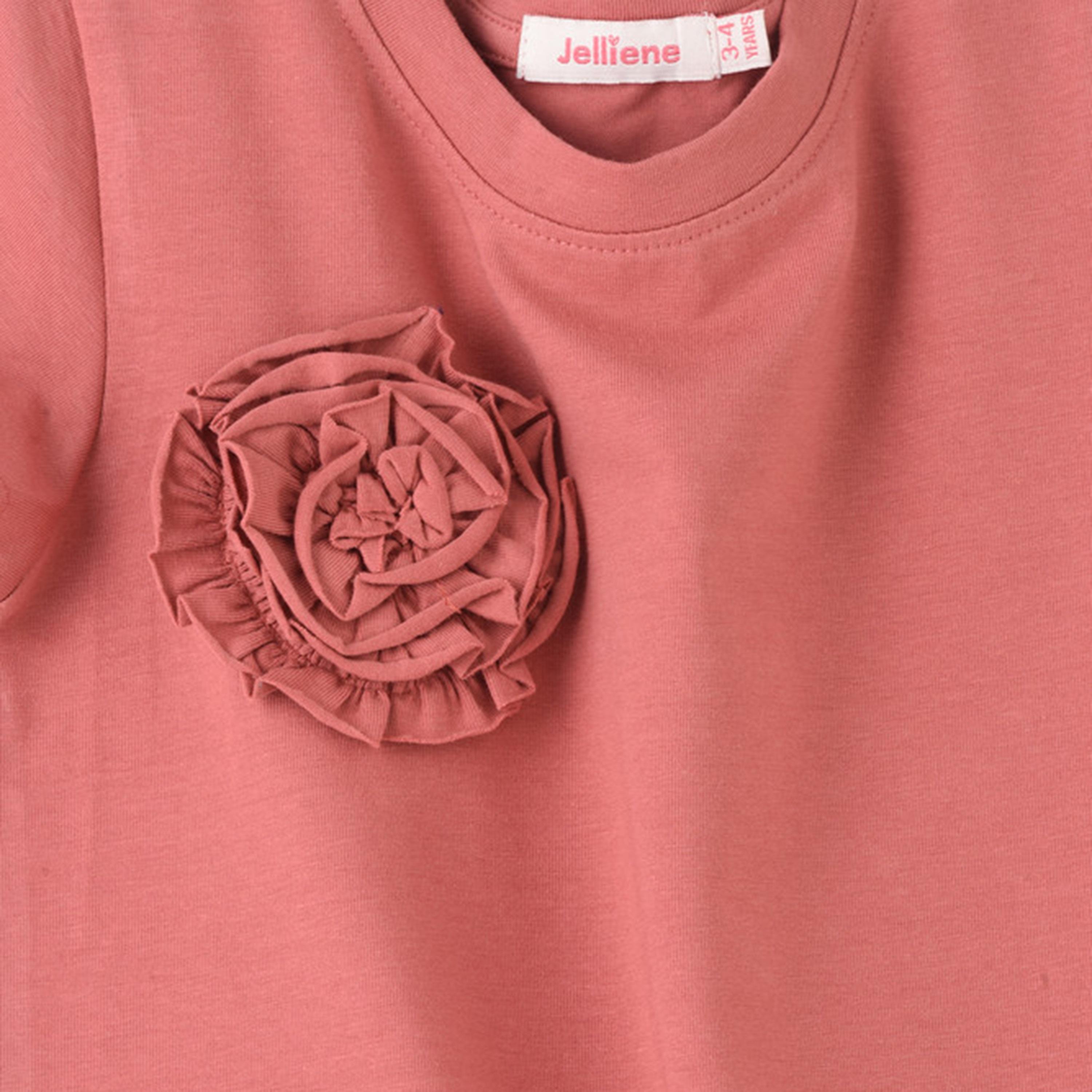 تيشرت بأكمام قصيرة مزين بوردة كروشيه من يونيكيدز-girls-clothing-tshirts-image-3