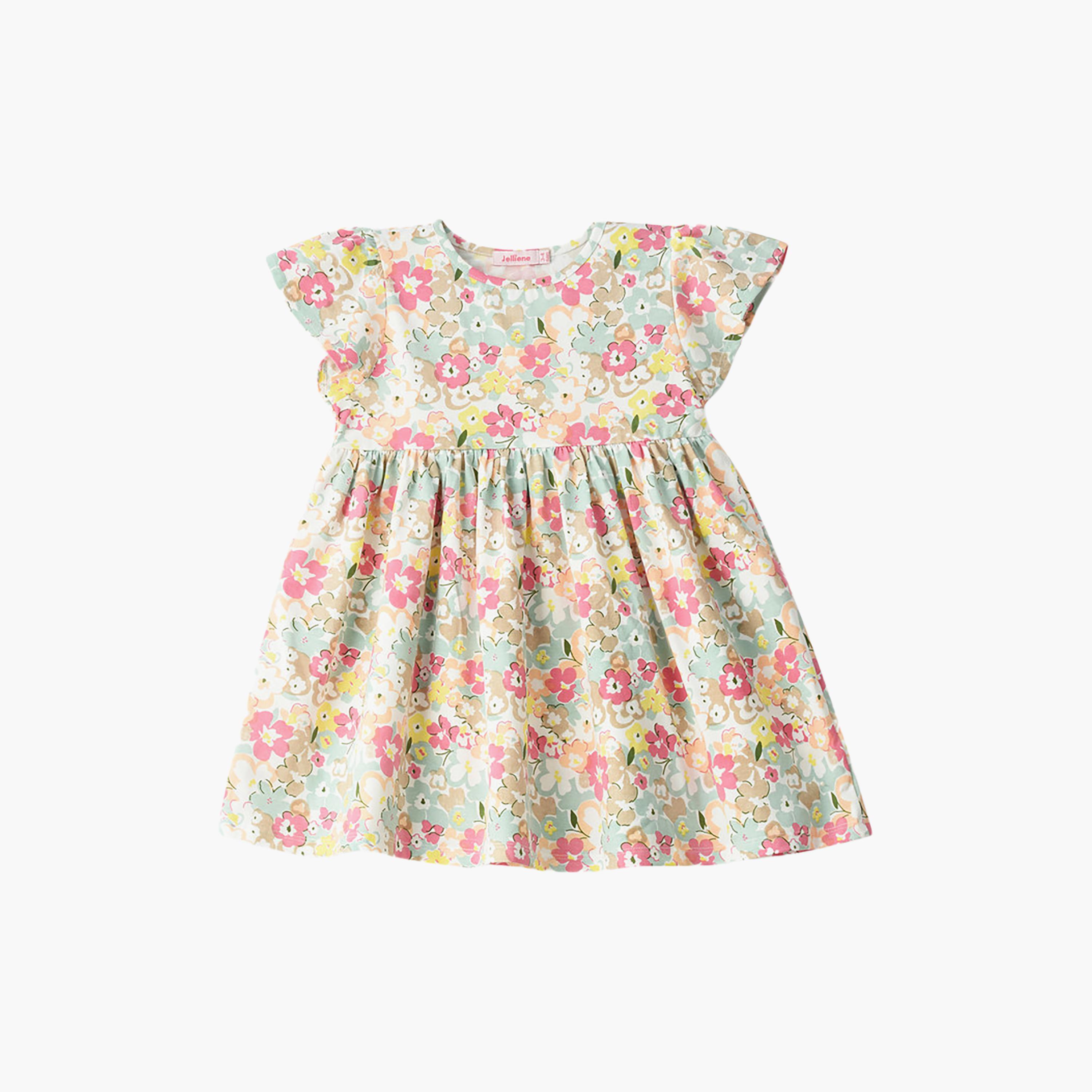 فستان قطن بنقشة زهور وأكمام قصيرة من يونيكيدز-girls-clothing-dressesandjumpsuits-image-1