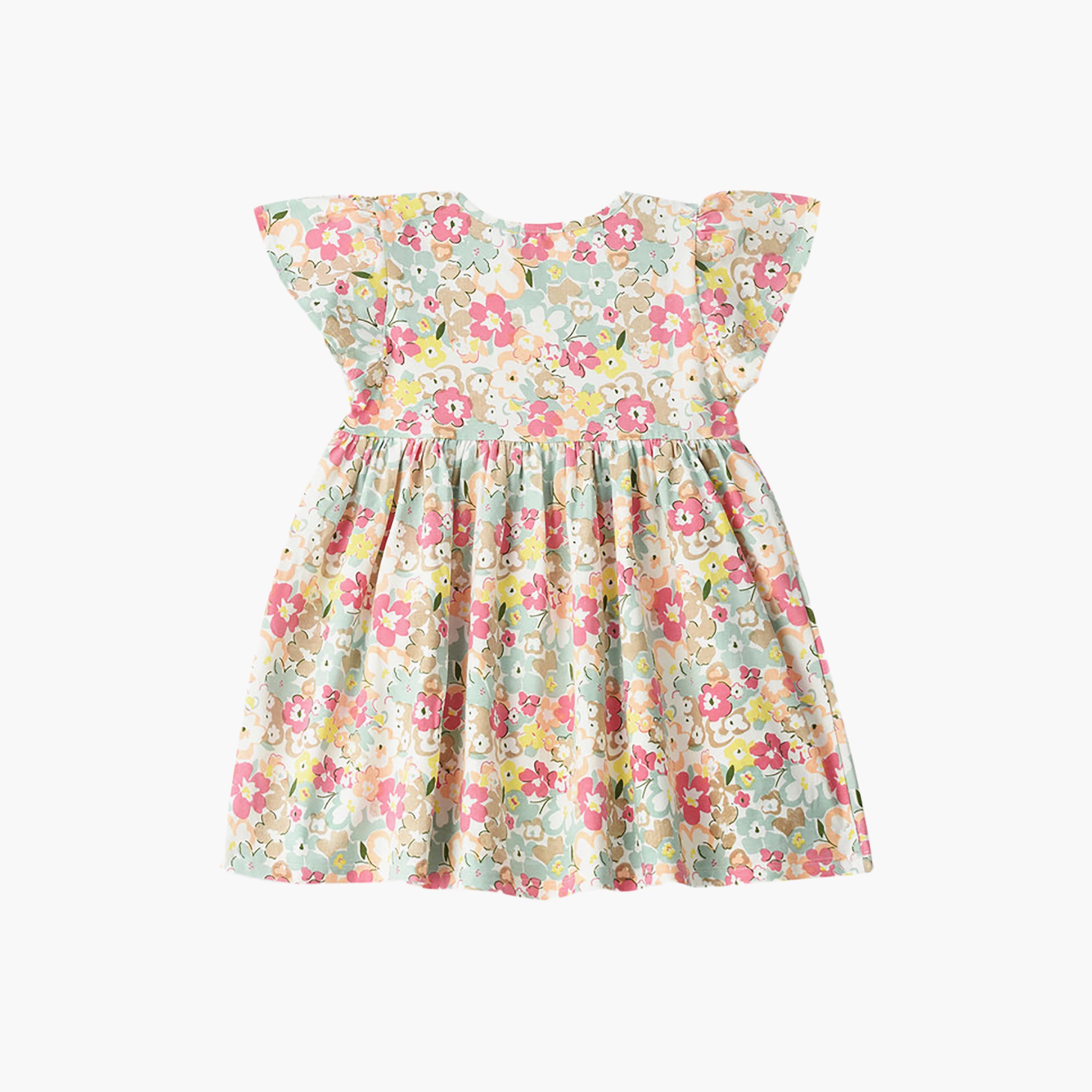 فستان قطن بنقشة زهور وأكمام قصيرة من يونيكيدز-girls-clothing-dressesandjumpsuits-image-2