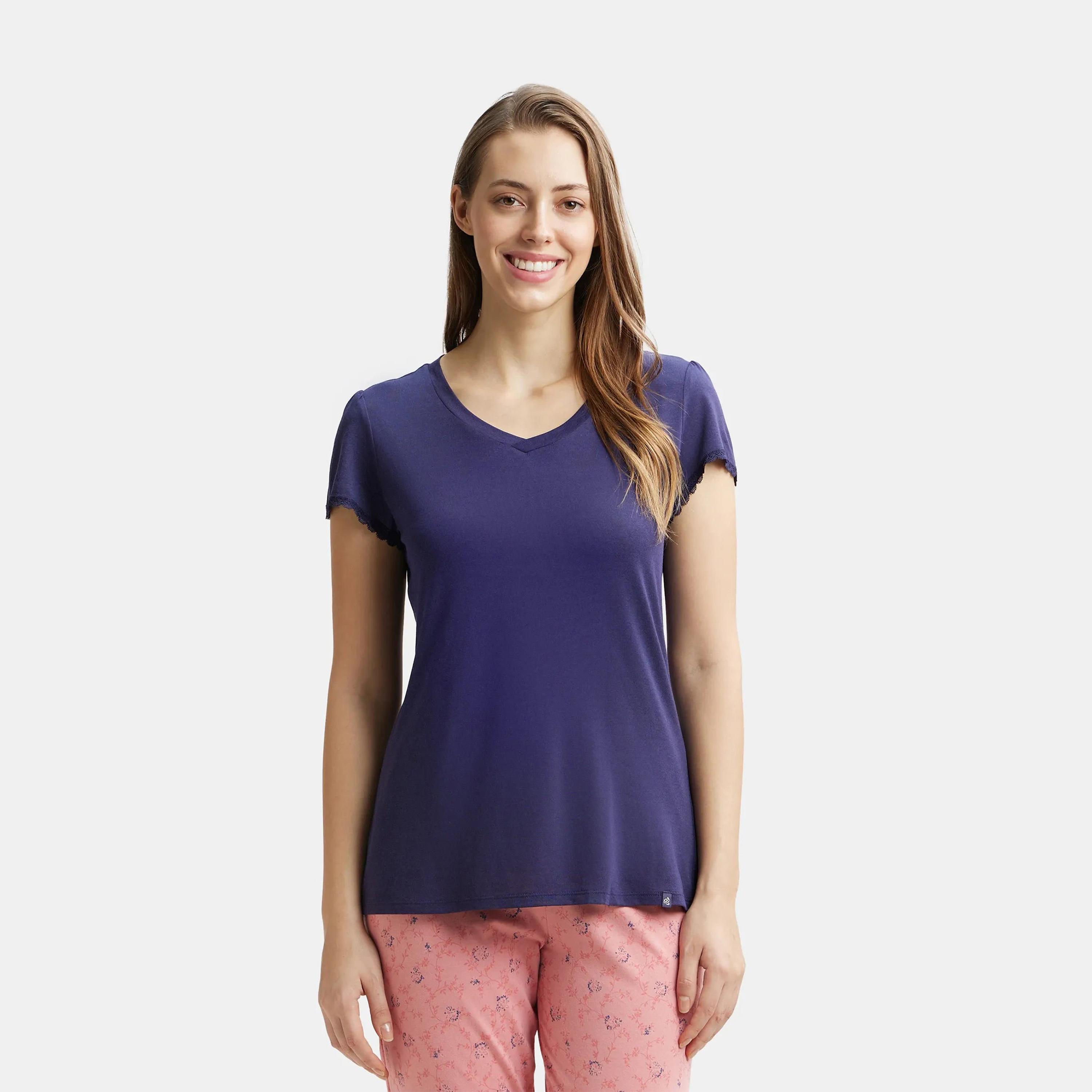 Jockey Women's Relax V-Neck Sleep Tee-women-clothing-tshirts-image-1