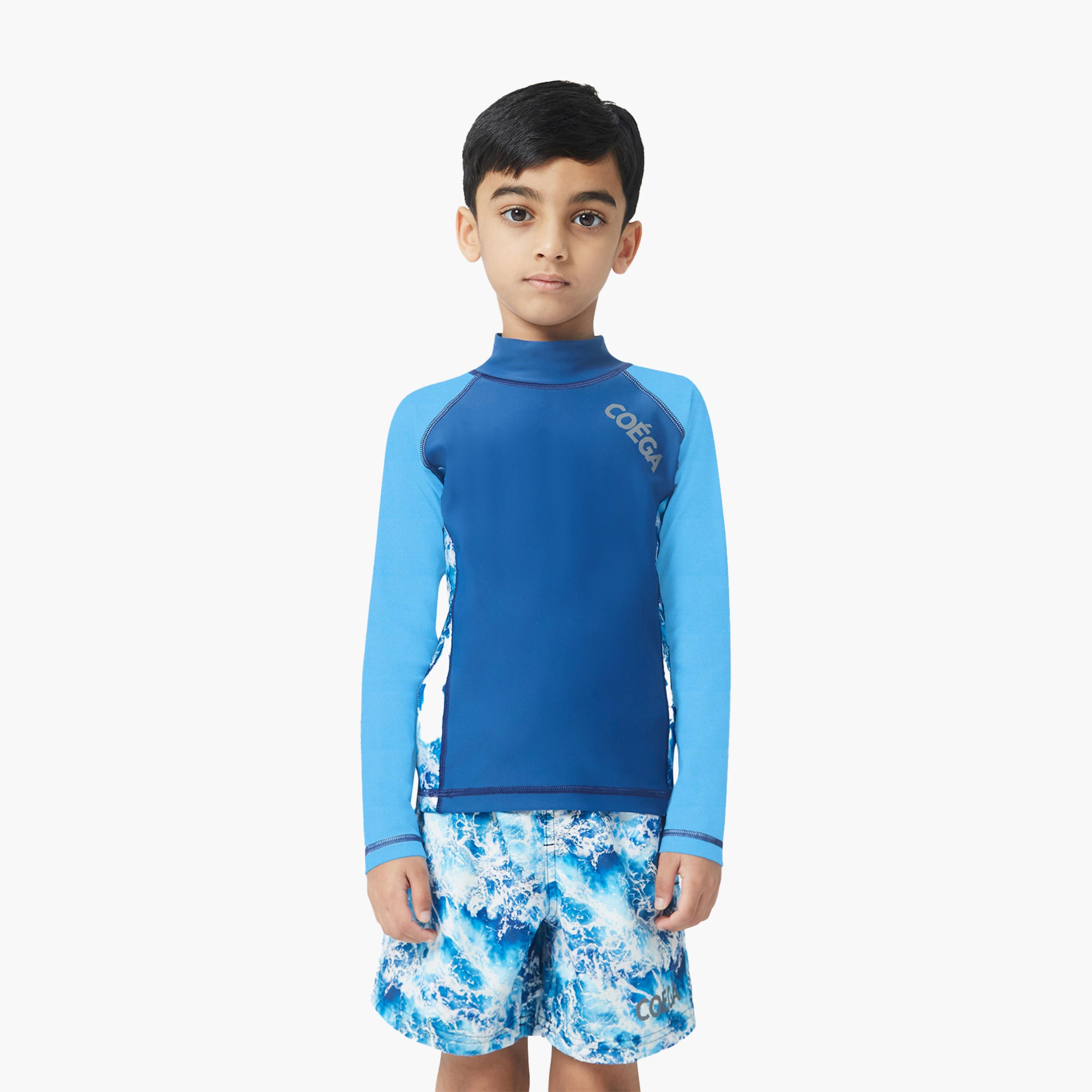 COEGA Boys Kids Rashguard كم طويل، موجات كحلي-sports-gear-swimming-boy-image-1
