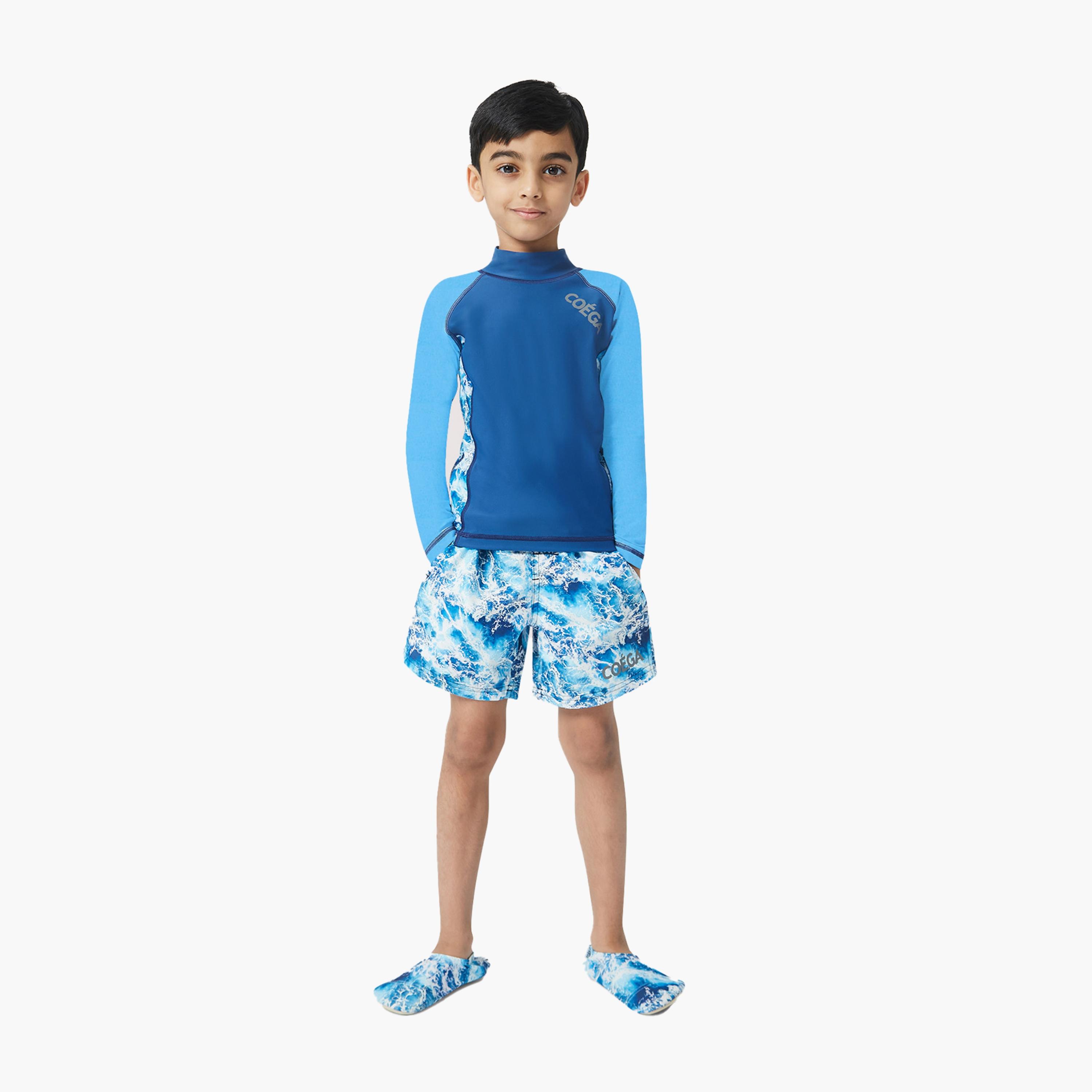 COEGA Boys Kids Rashguard كم طويل، موجات كحلي-sports-gear-swimming-boy-image-2