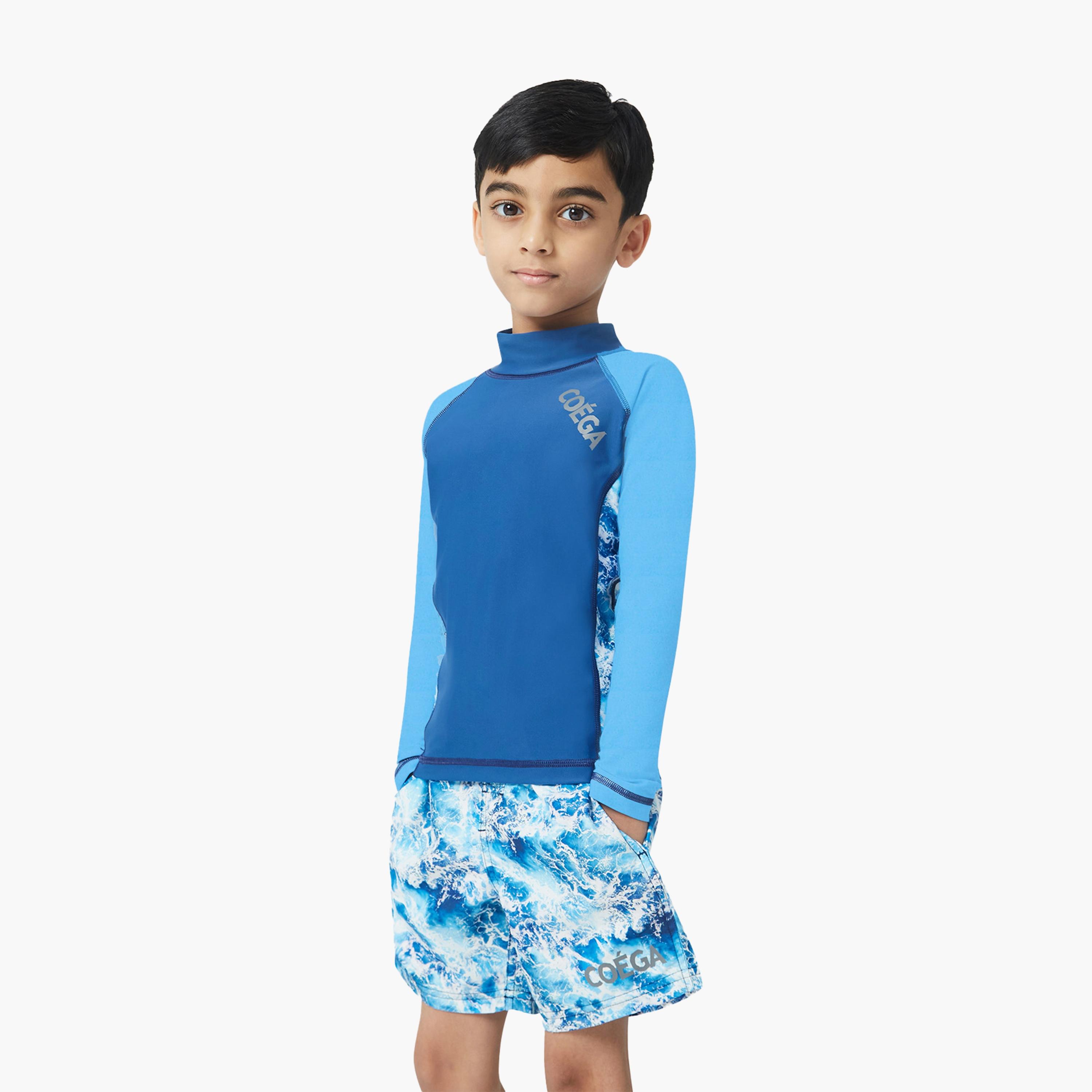 COEGA Boys Kids Rashguard كم طويل، موجات كحلي-sports-gear-swimming-boy-image-3