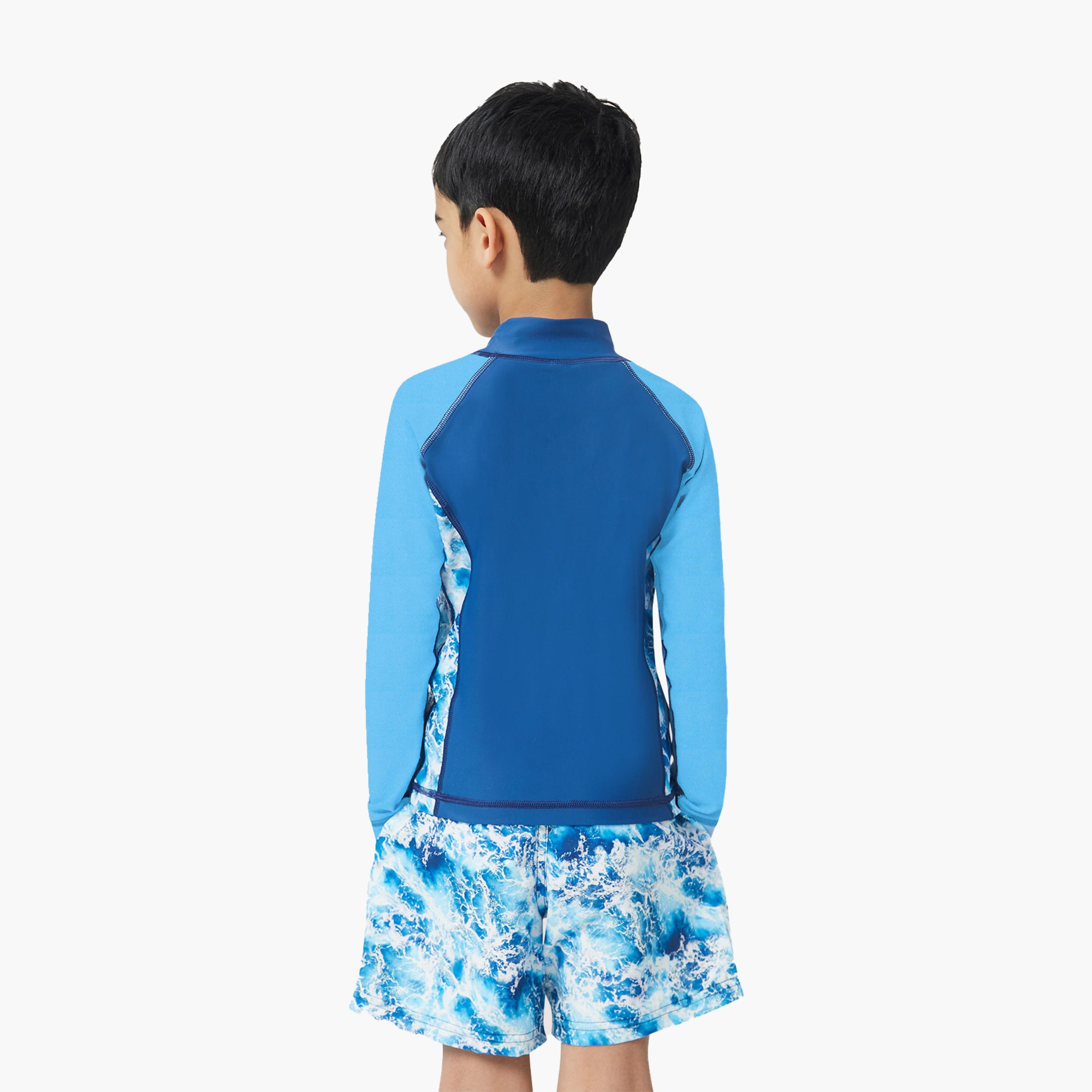 COEGA Boys Kids Rashguard كم طويل، موجات كحلي-sports-gear-swimming-boy-image-4