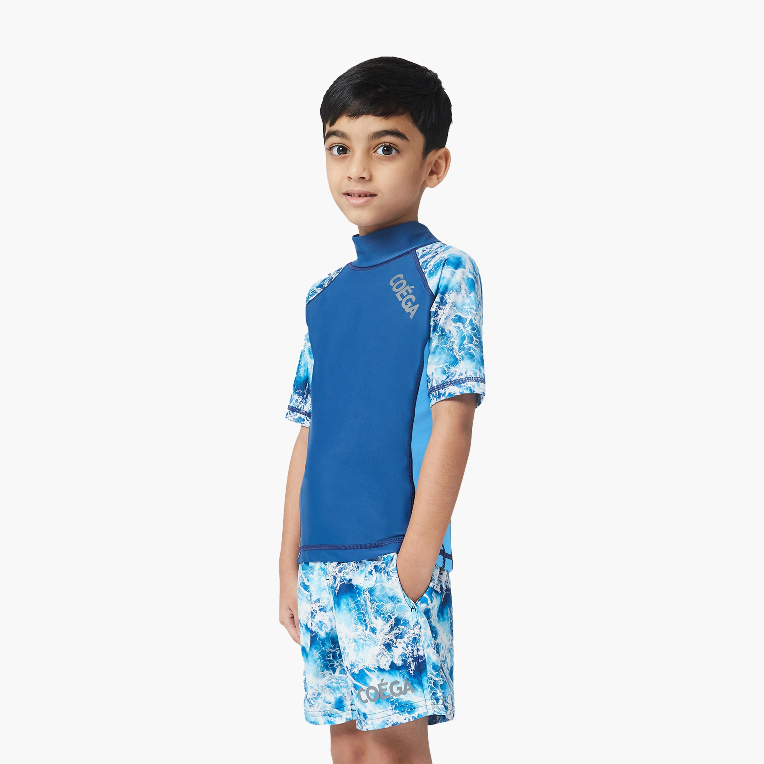 COEGA Boys Kids Rashguard Short Sleeve, Navy Waves-sports-gear-swimming-boy-image-3