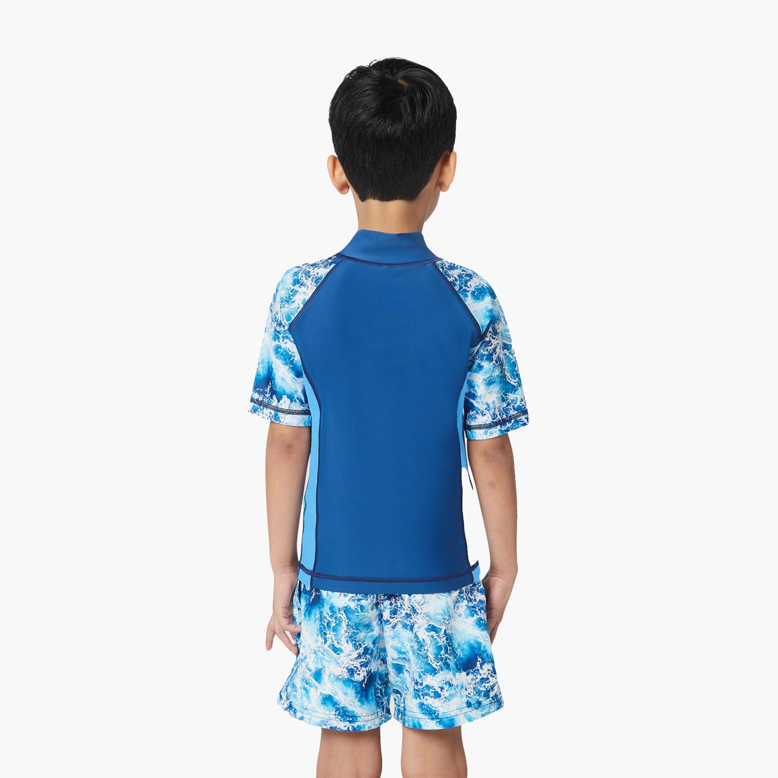 COEGA Boys Kids Rashguard Short Sleeve, Navy Waves-sports-gear-swimming-boy-image-4