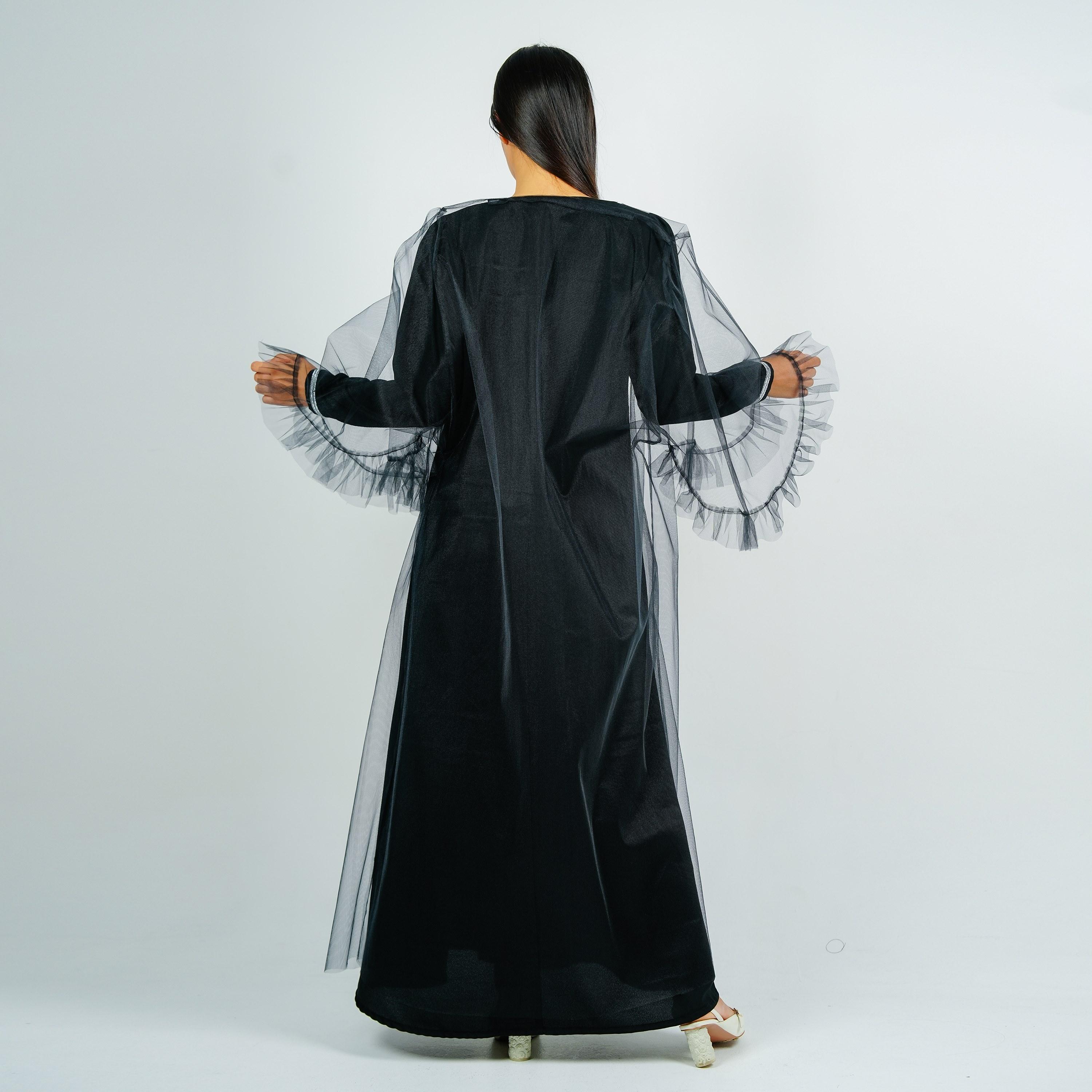 جلابية سهرة مطرزة بياقة مربعة من كريب باربي مع جاكيت شفاف من روزيت عباية-women-arabicclothing-jalabiyas-image-6
