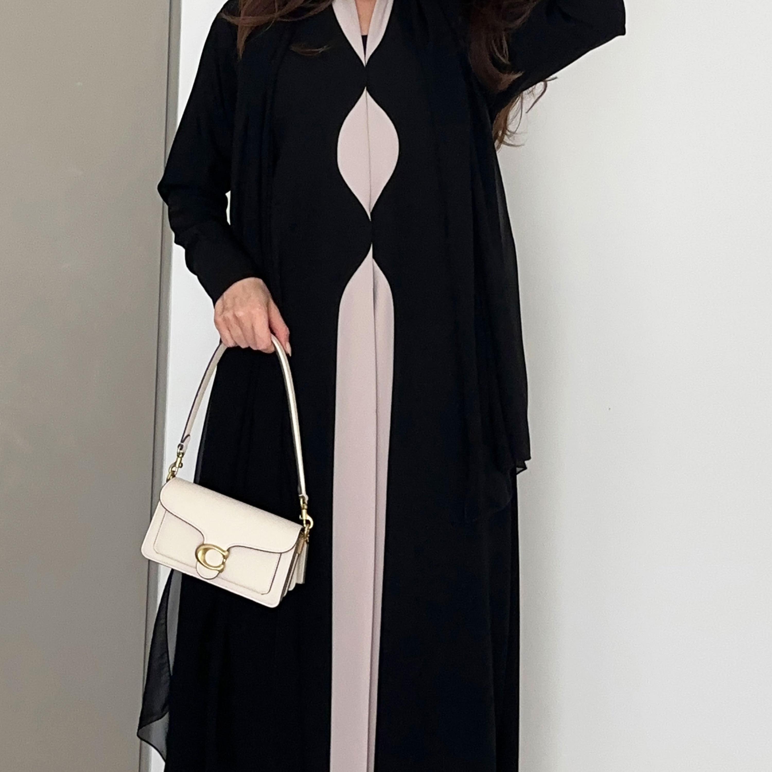 Rosette Abaya Black Colour-Blocked Barbie Crepe Abaya-women-arabicclothing-abayas-image-3