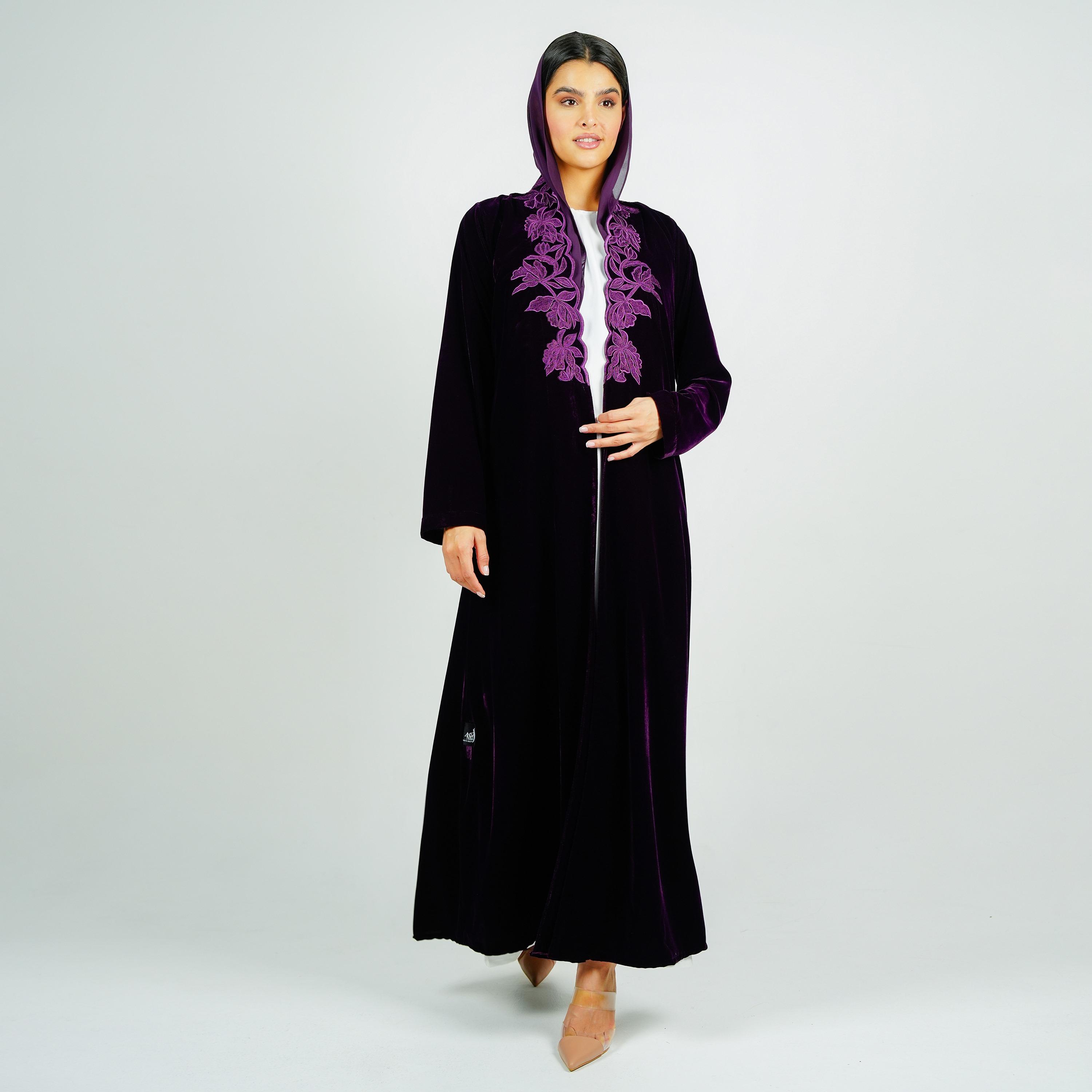Rosette Abaya Floral Embroidered Velvet Abaya with Hijab-women-arabicclothing-abayas-image-1