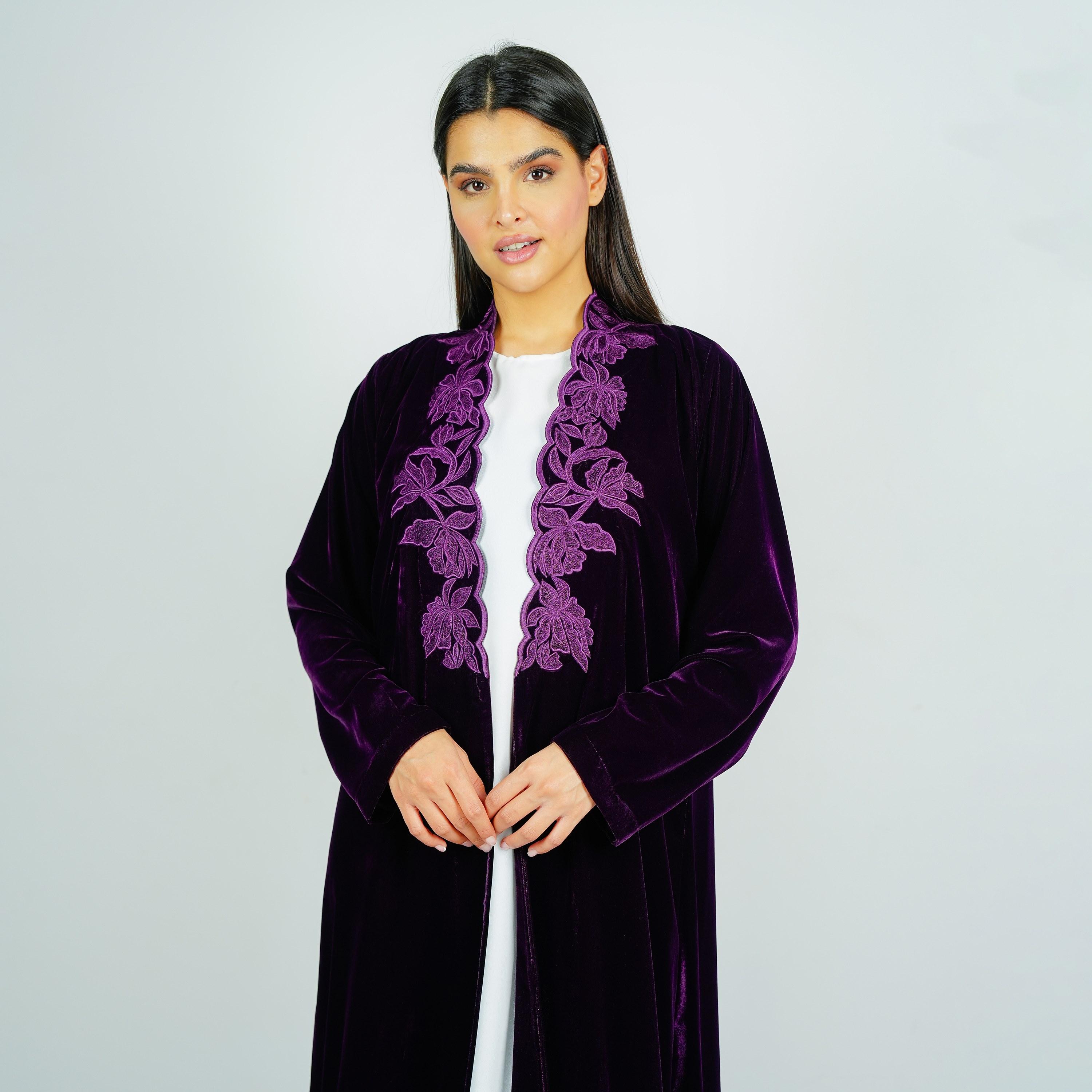 Rosette Abaya Floral Embroidered Velvet Abaya with Hijab-women-arabicclothing-abayas-image-2