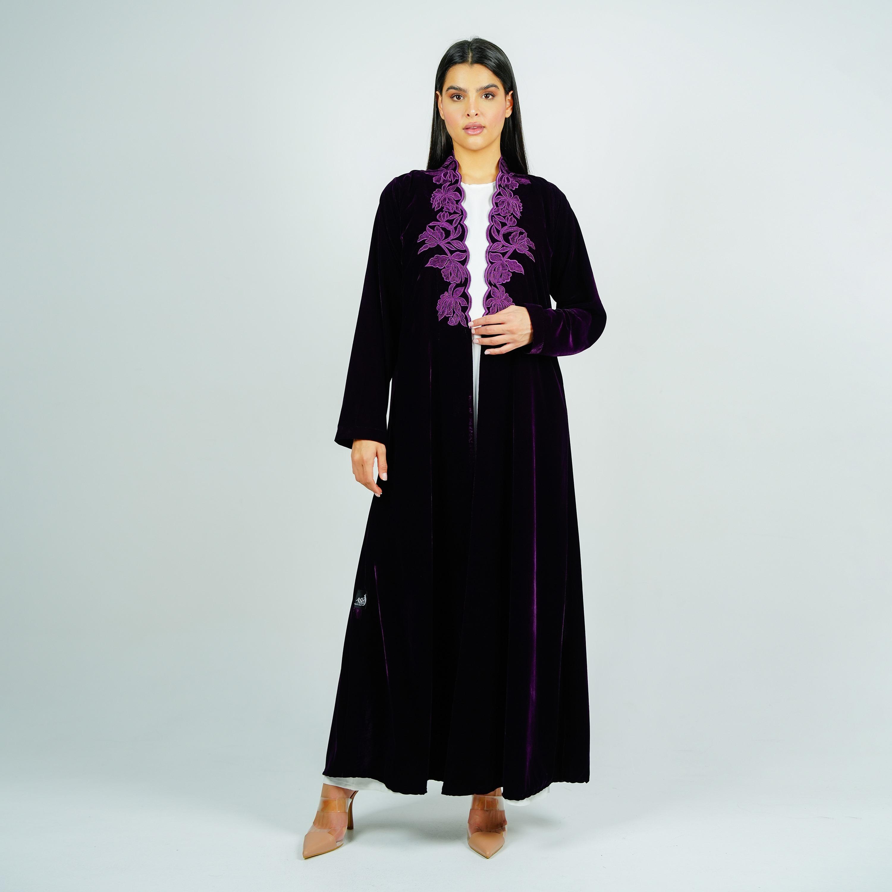 Rosette Abaya Floral Embroidered Velvet Abaya with Hijab-women-arabicclothing-abayas-image-3