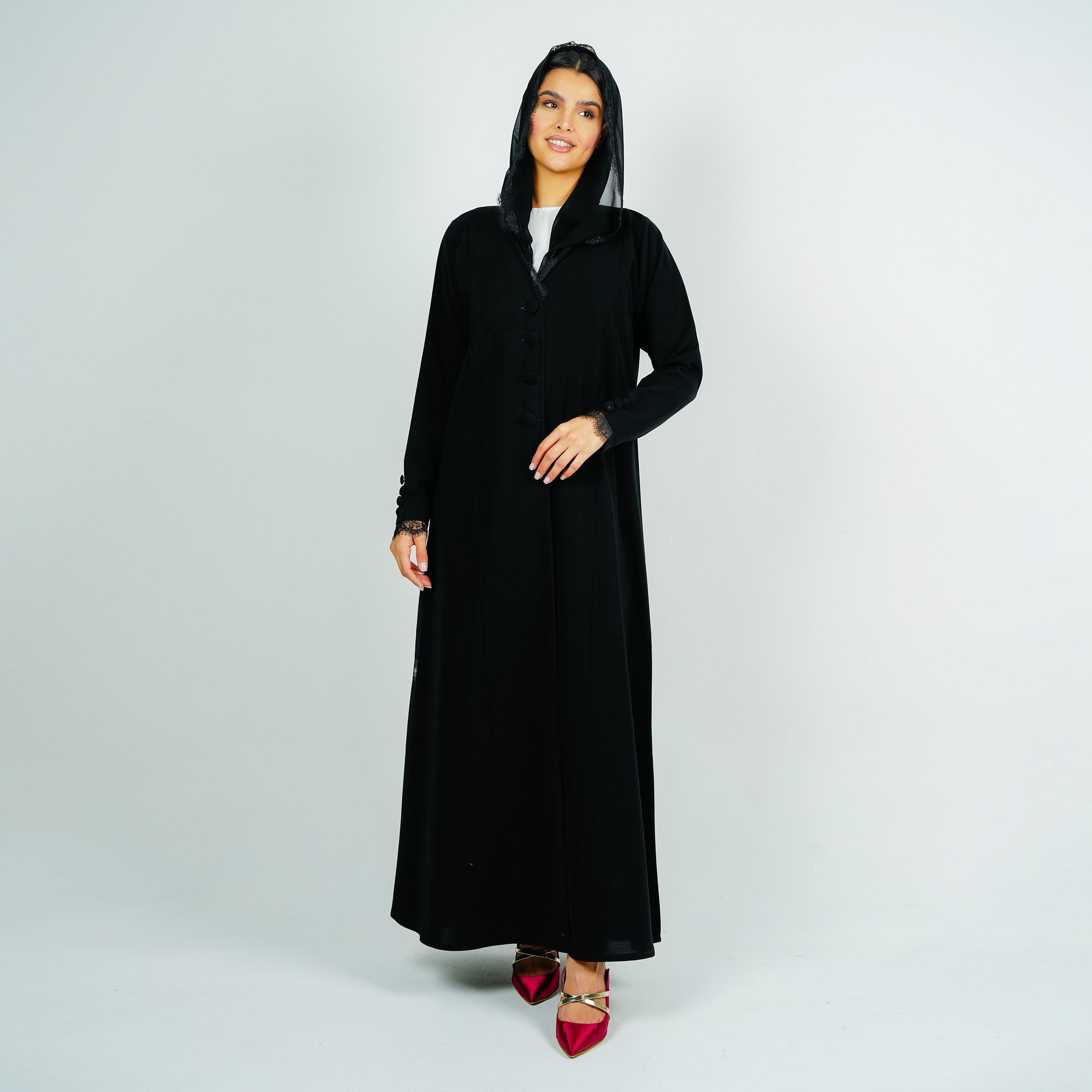 Rosette Abaya Black Barbie Crepe Abaya with Hijab-women-arabicclothing-abayas-image-1