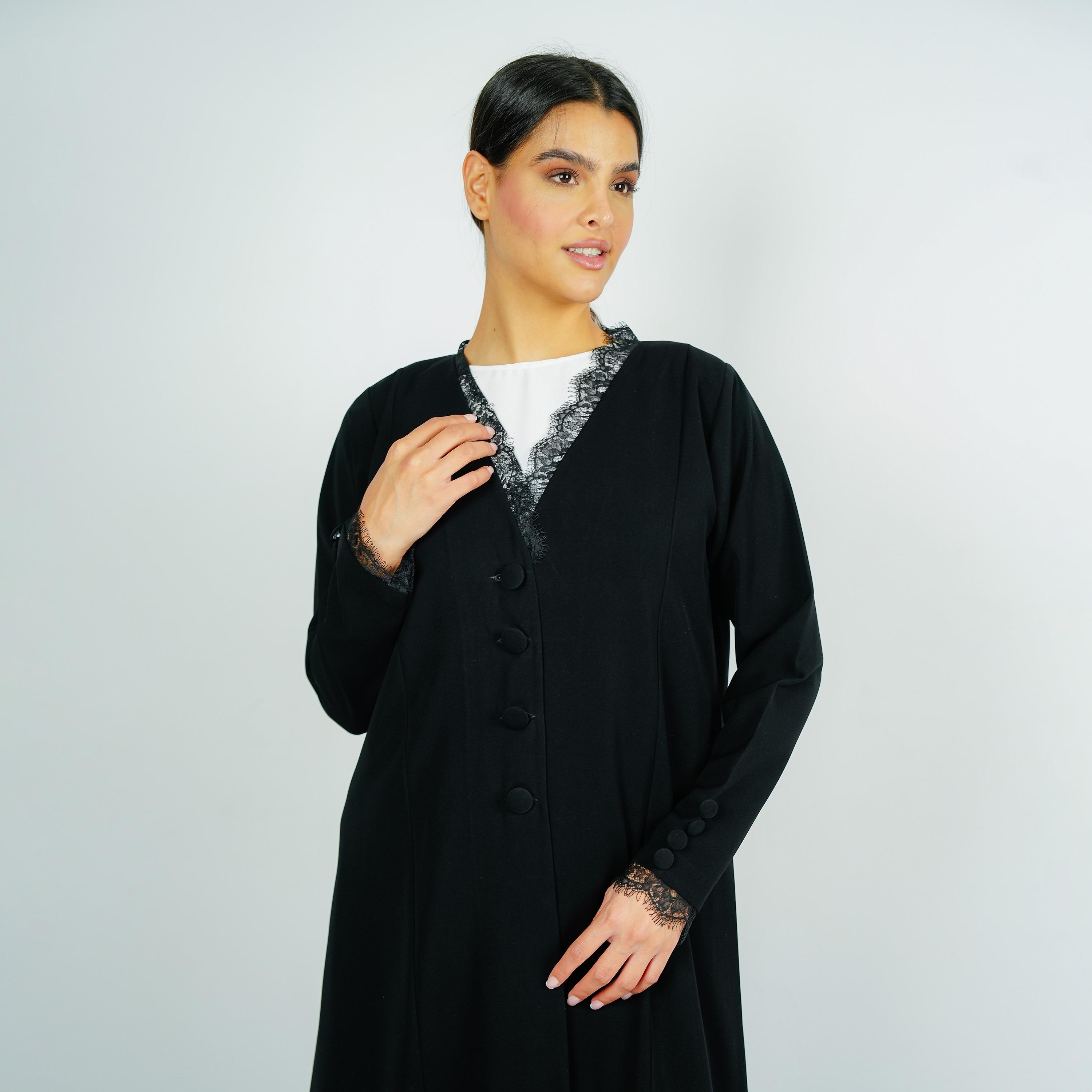 Rosette Abaya Black Barbie Crepe Abaya with Hijab-women-arabicclothing-abayas-image-2