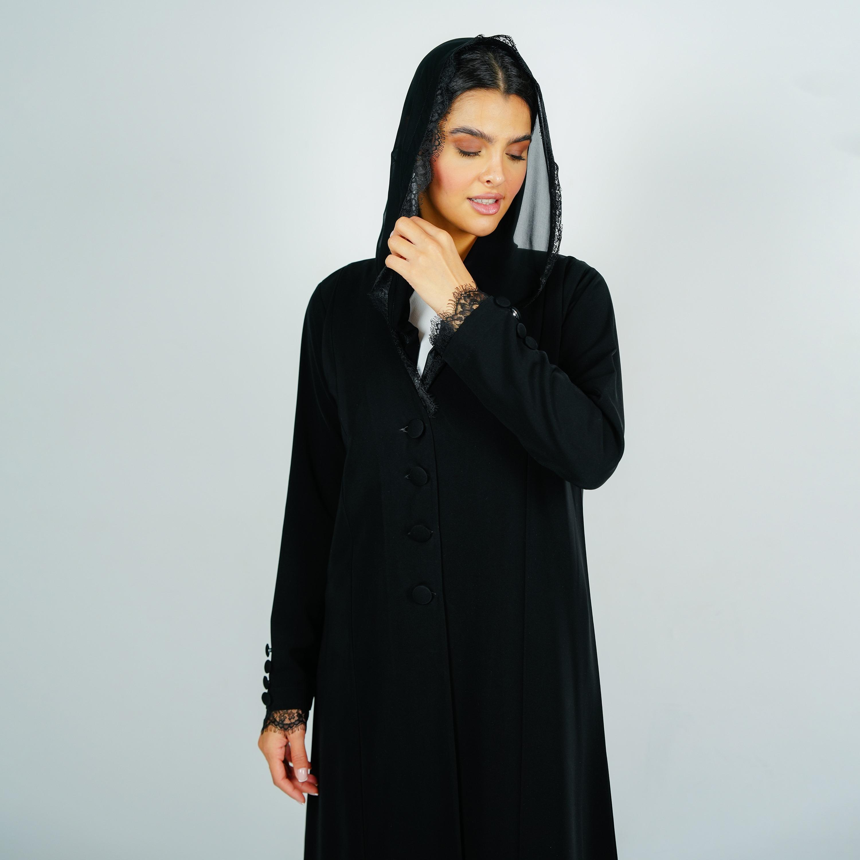 Rosette Abaya Black Barbie Crepe Abaya with Hijab-women-arabicclothing-abayas-image-3
