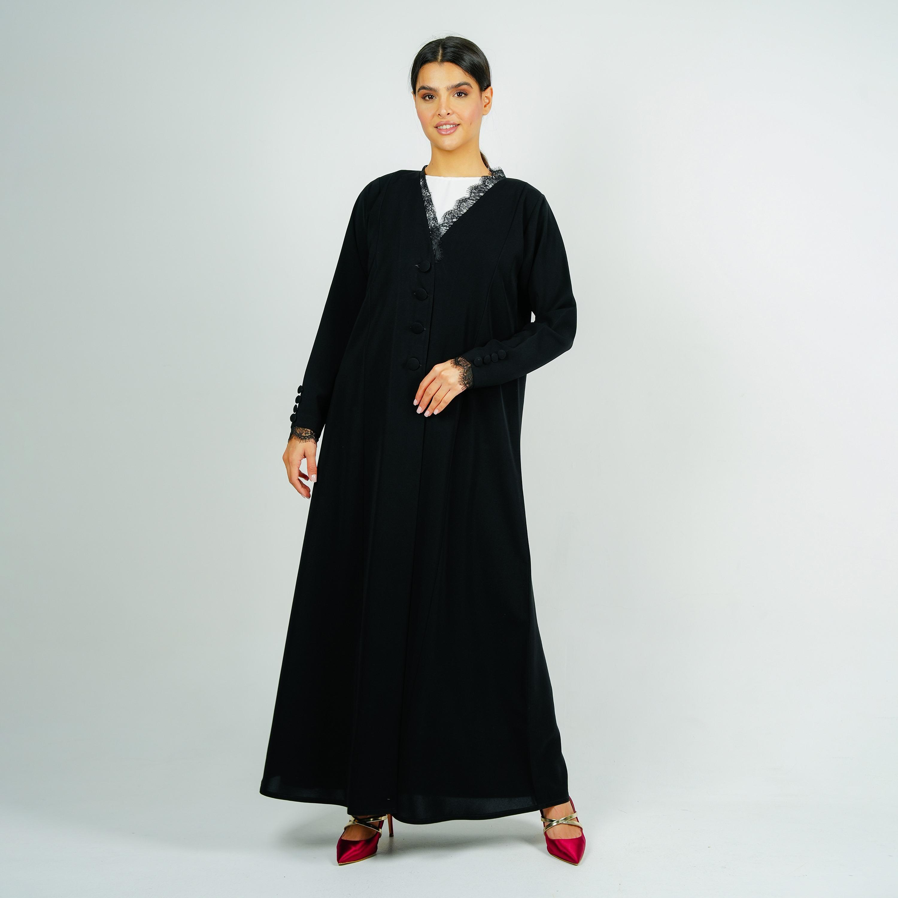 Rosette Abaya Black Barbie Crepe Abaya with Hijab-women-arabicclothing-abayas-image-4