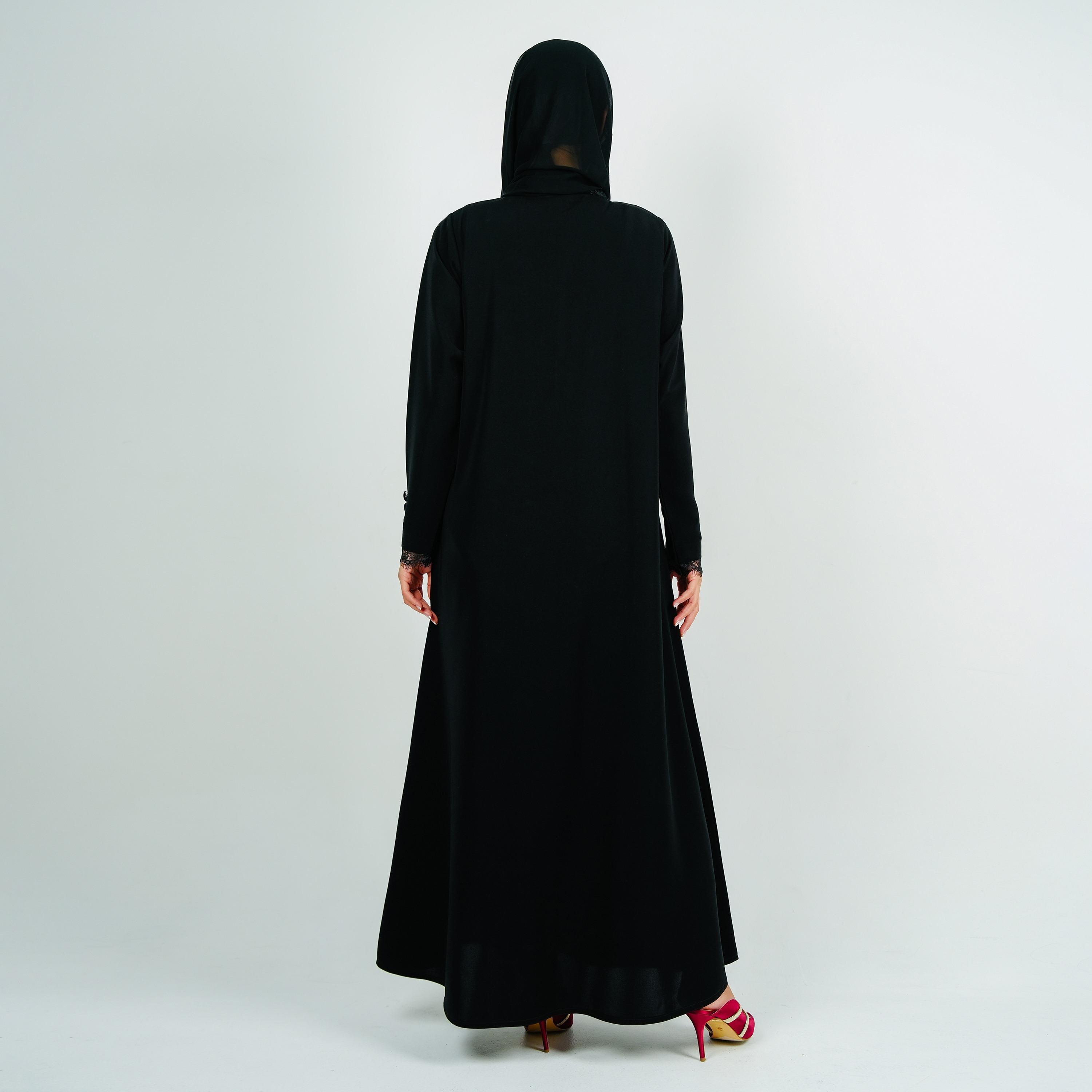 Rosette Abaya Black Barbie Crepe Abaya with Hijab-women-arabicclothing-abayas-image-5