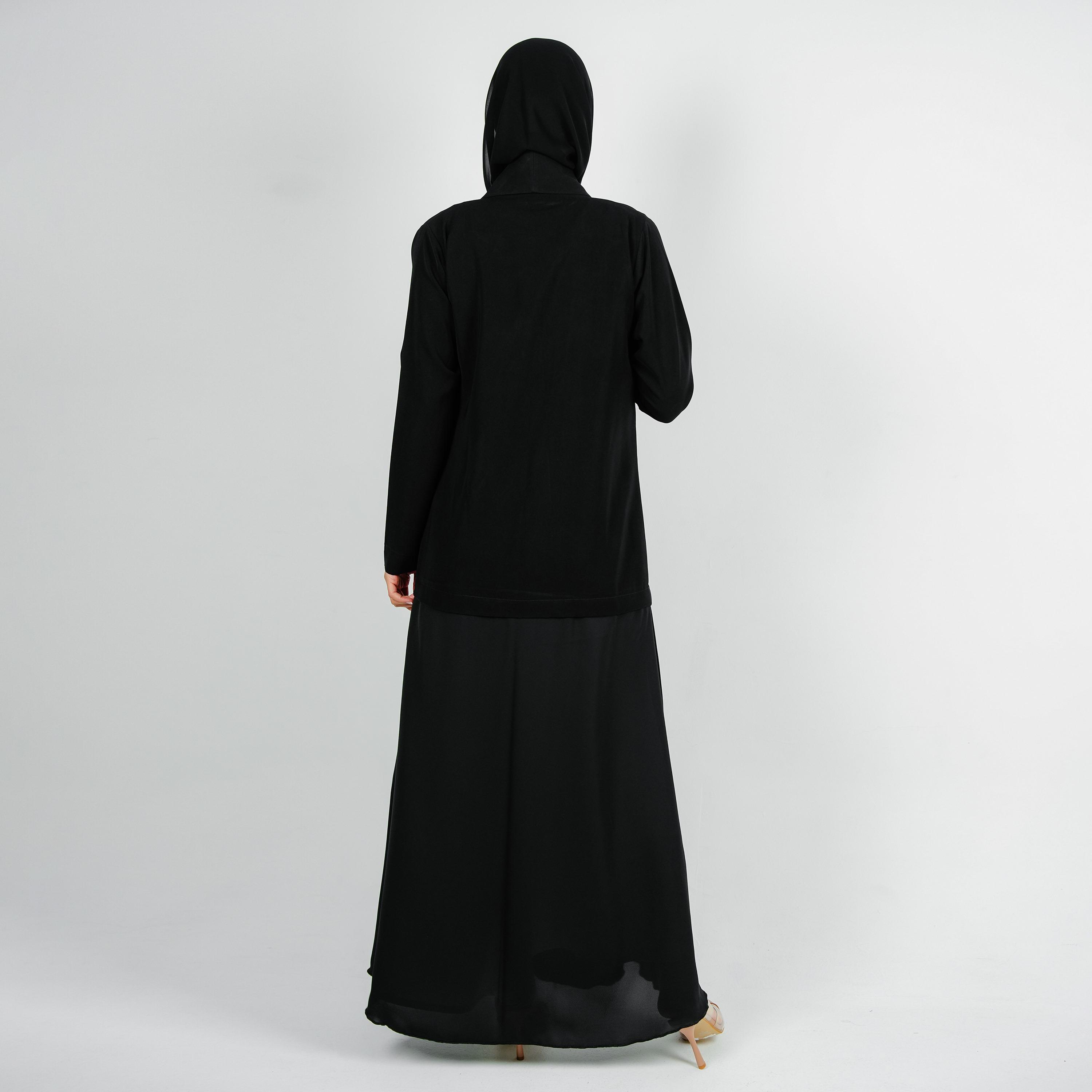 عباية كريب باربي بياقة لا بيل مزينة بالخرز مع حجاب من روزيت عباية-women-arabicclothing-abayas-image-6