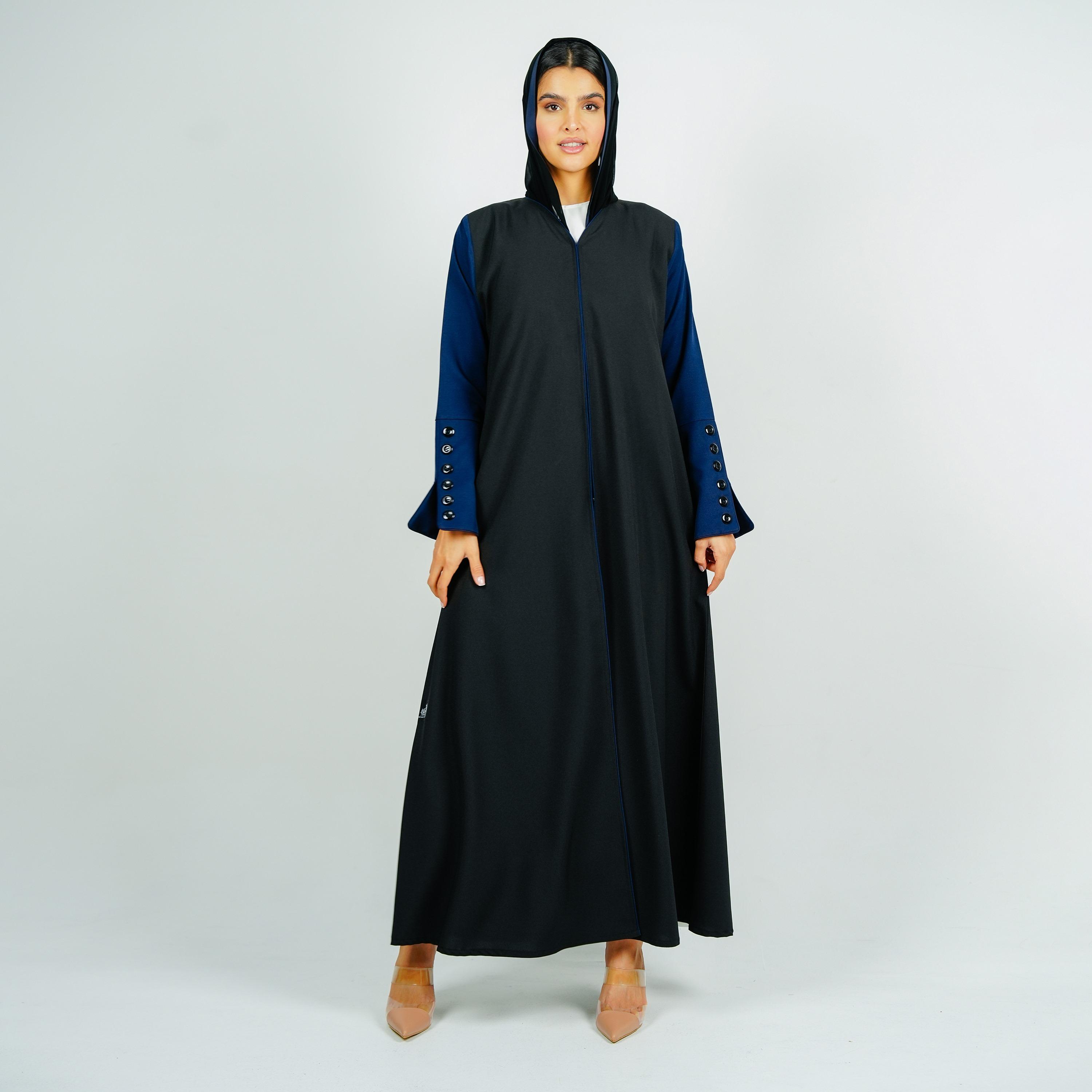 Rosette Abaya Black Colour-Blocked FWA Abaya with Hijab-women-arabicclothing-abayas-image-1