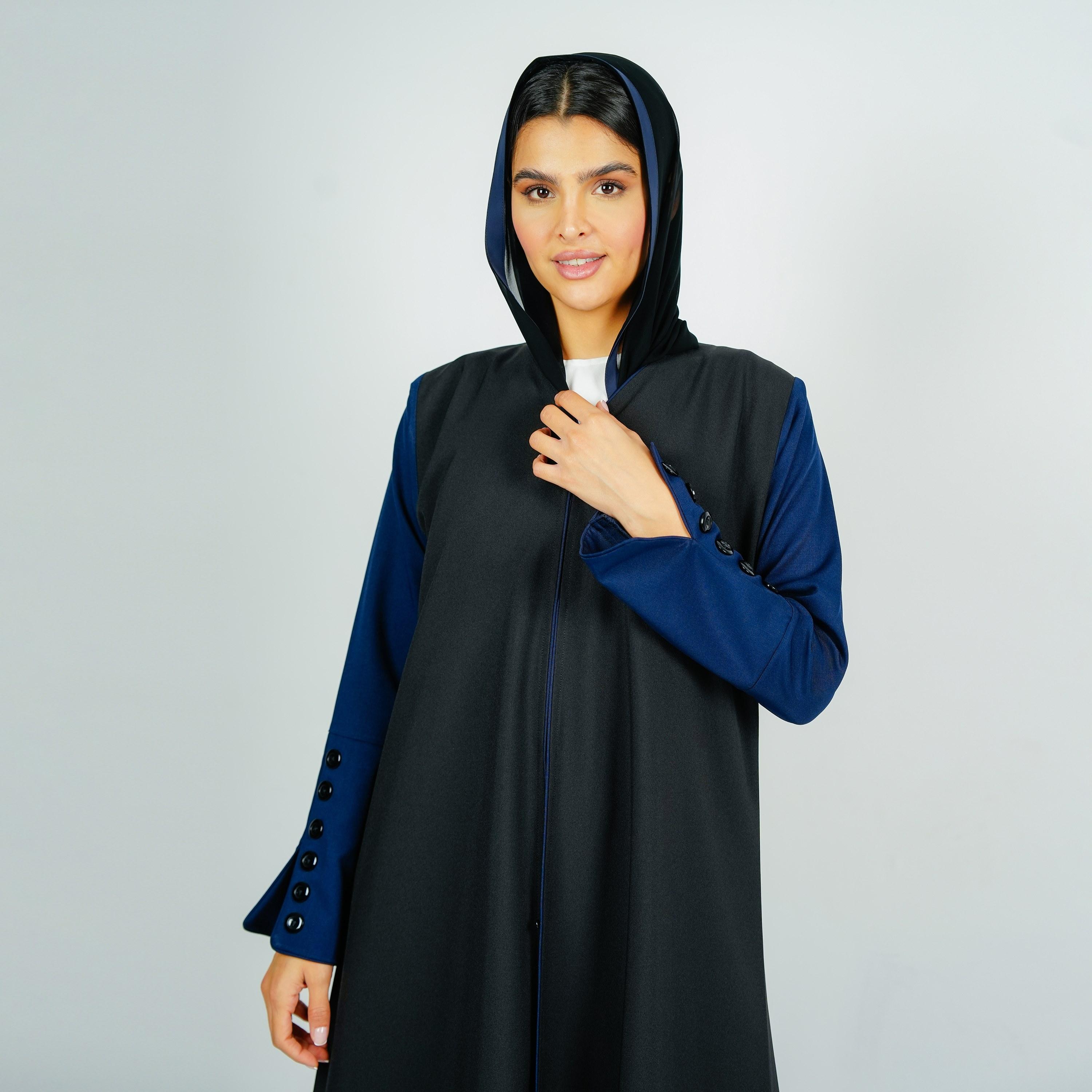 Rosette Abaya Black Colour-Blocked FWA Abaya with Hijab-women-arabicclothing-abayas-image-2