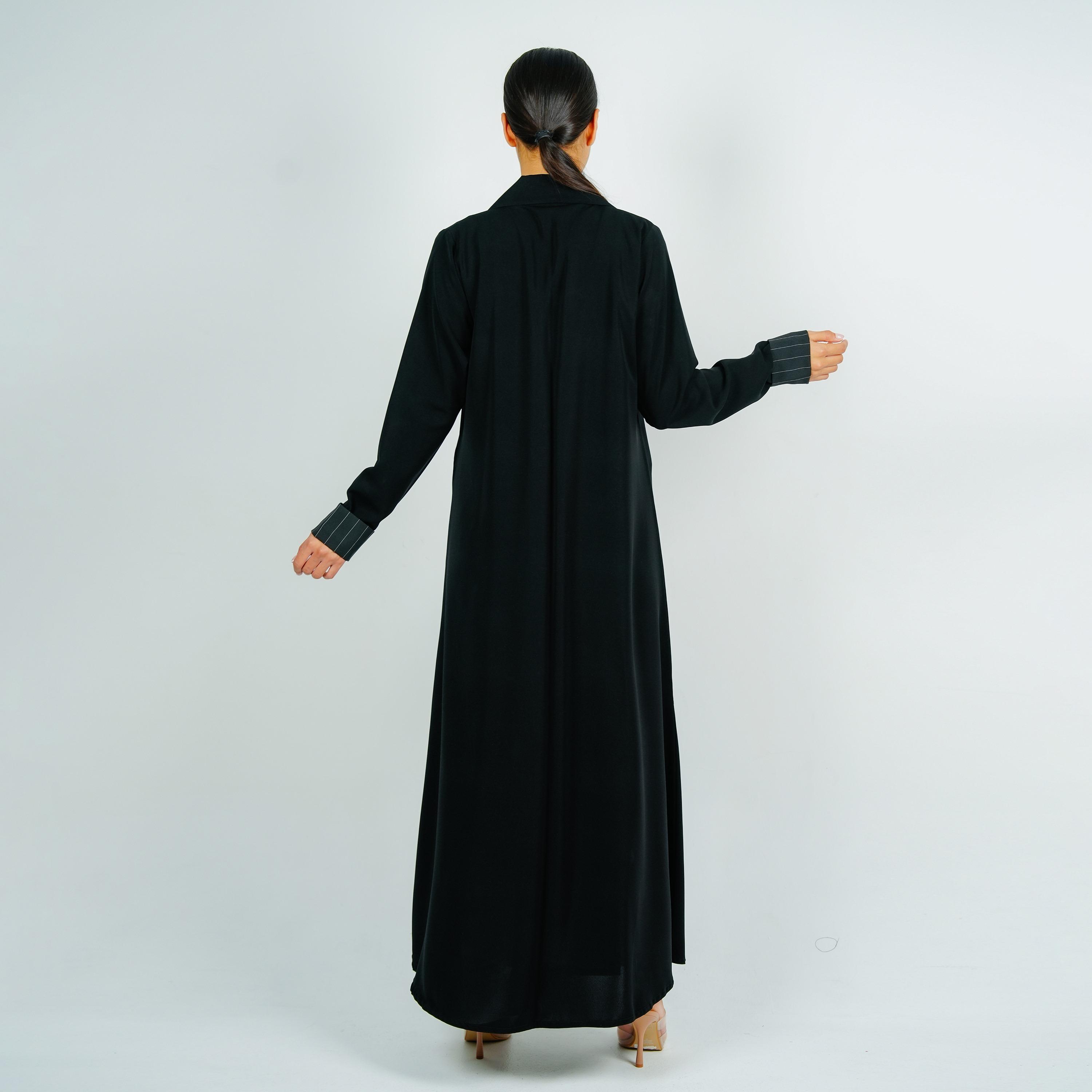 Rosette Abaya Black Lapel Collar Barbie Crepe Formal Coat Style Abaya with Hijab-women-arabicclothing-abayas-image-6