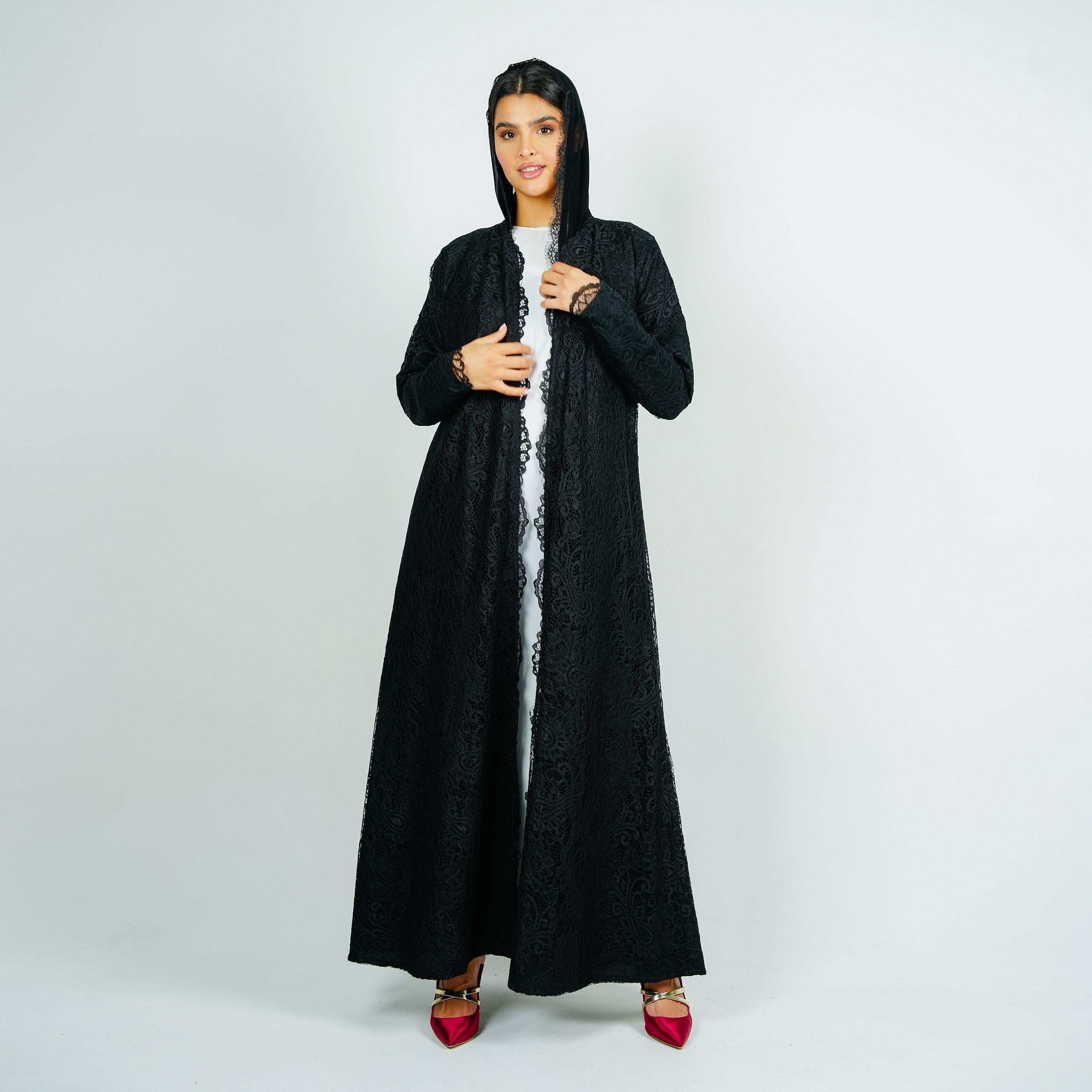 عباية سهرة دانتيل بنقشة بيزلي كاملة سوداء مع حجاب من روزيت عباية-women-arabicclothing-abayas-image-5