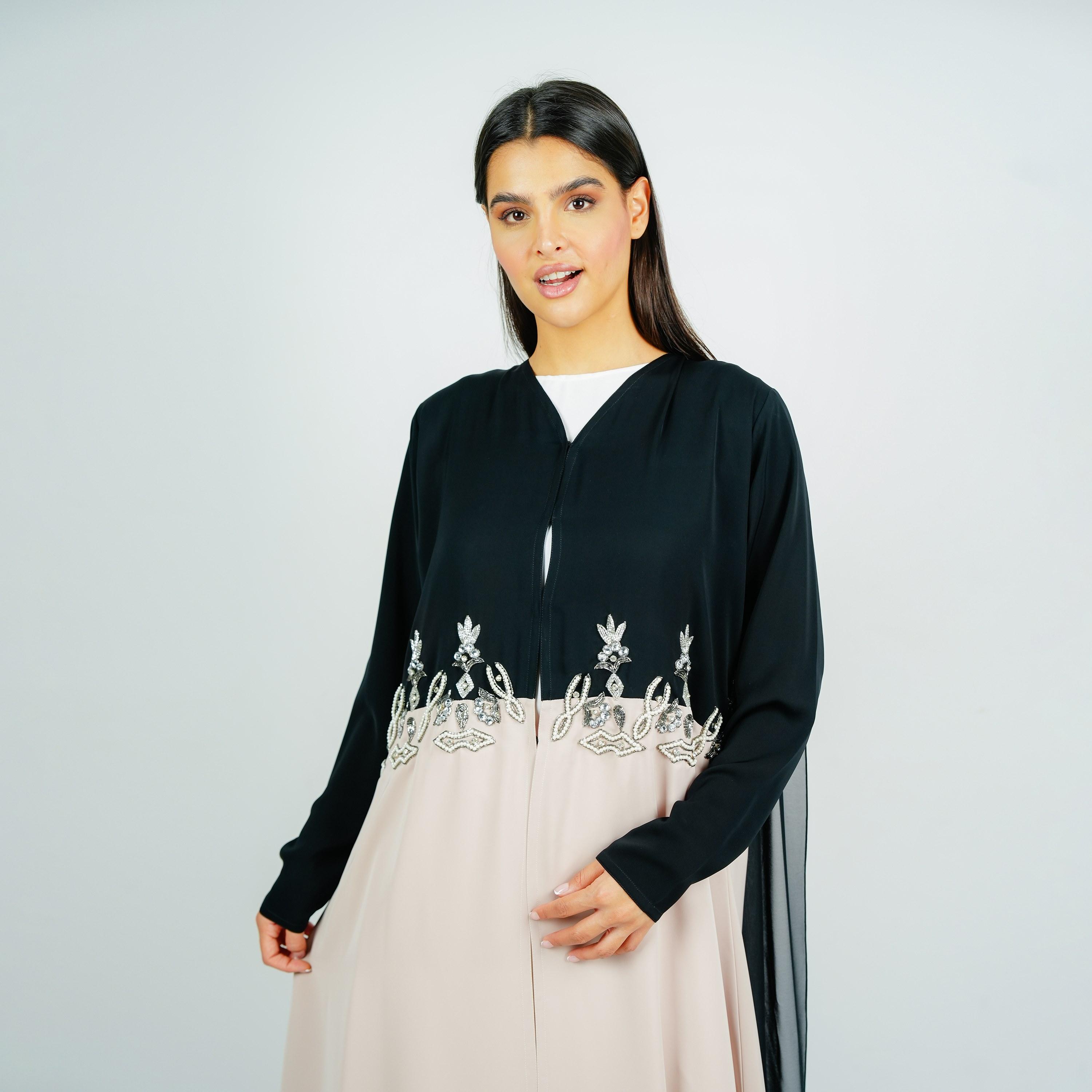 Rosette Abaya Multicolour Dual Tone Beaded Nada Abaya with Hijab-women-arabicclothing-abayas-image-2