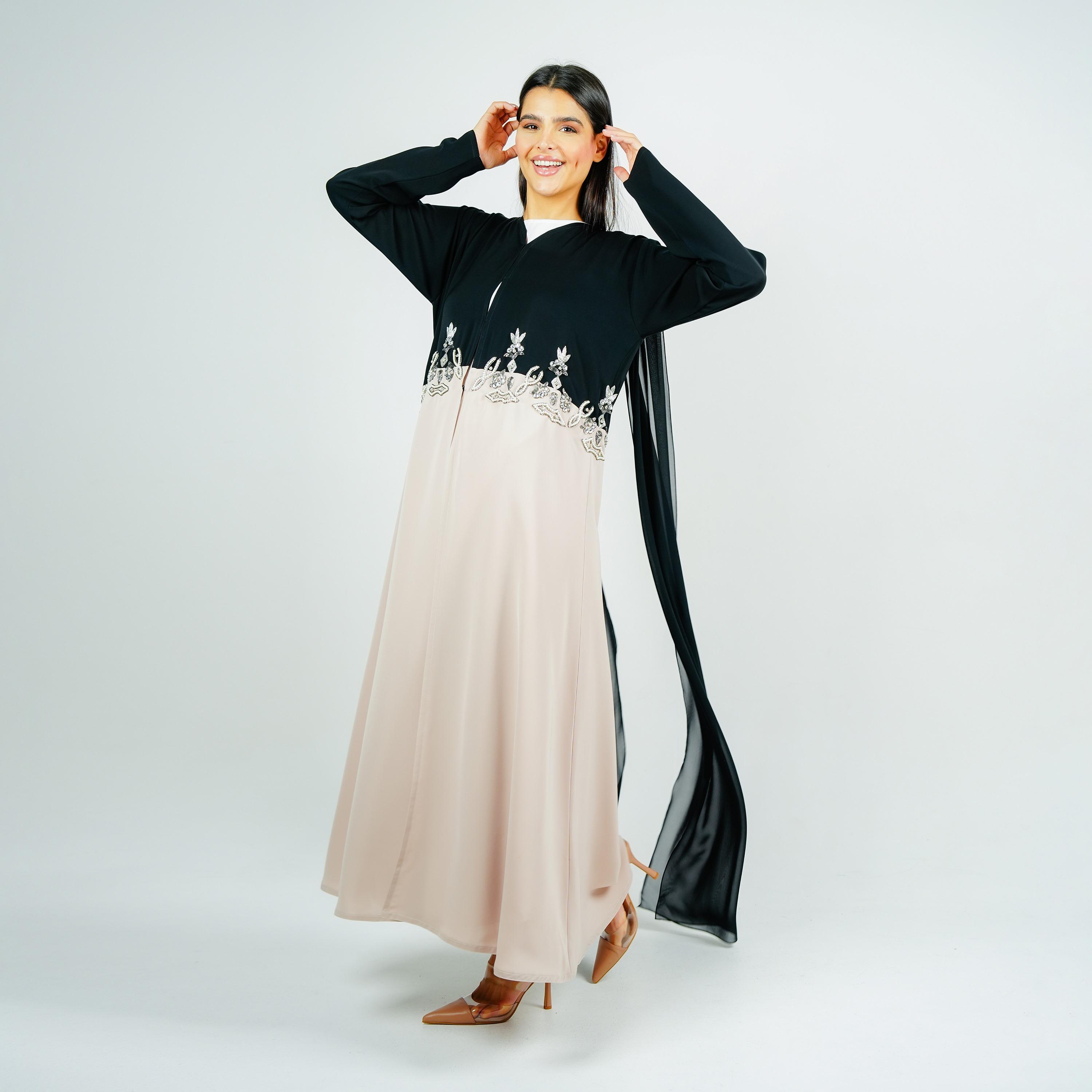 Rosette Abaya Multicolour Dual Tone Beaded Nada Abaya with Hijab-women-arabicclothing-abayas-image-3