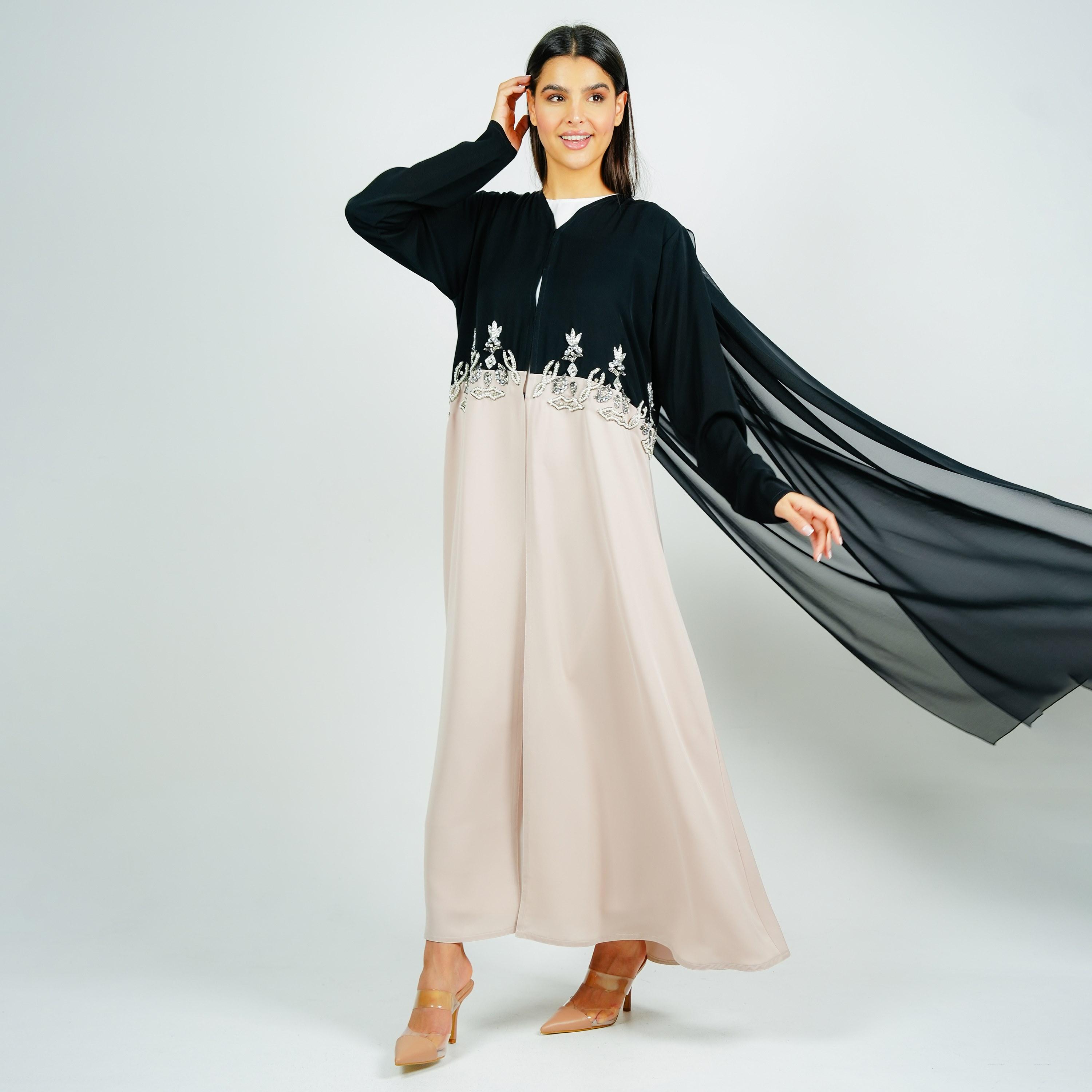 Rosette Abaya Multicolour Dual Tone Beaded Nada Abaya with Hijab-women-arabicclothing-abayas-image-4