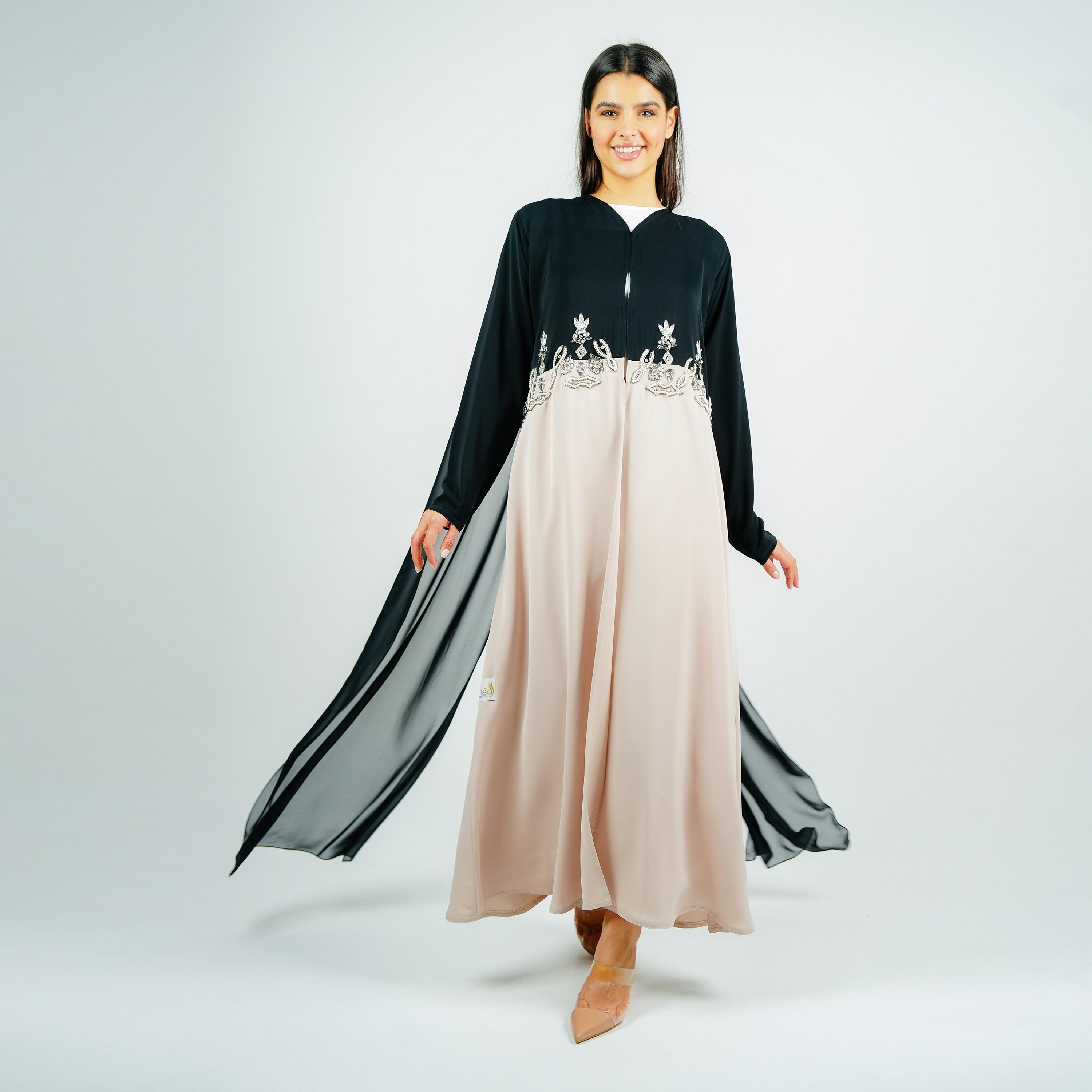 Rosette Abaya Multicolour Dual Tone Beaded Nada Abaya with Hijab-women-arabicclothing-abayas-image-5