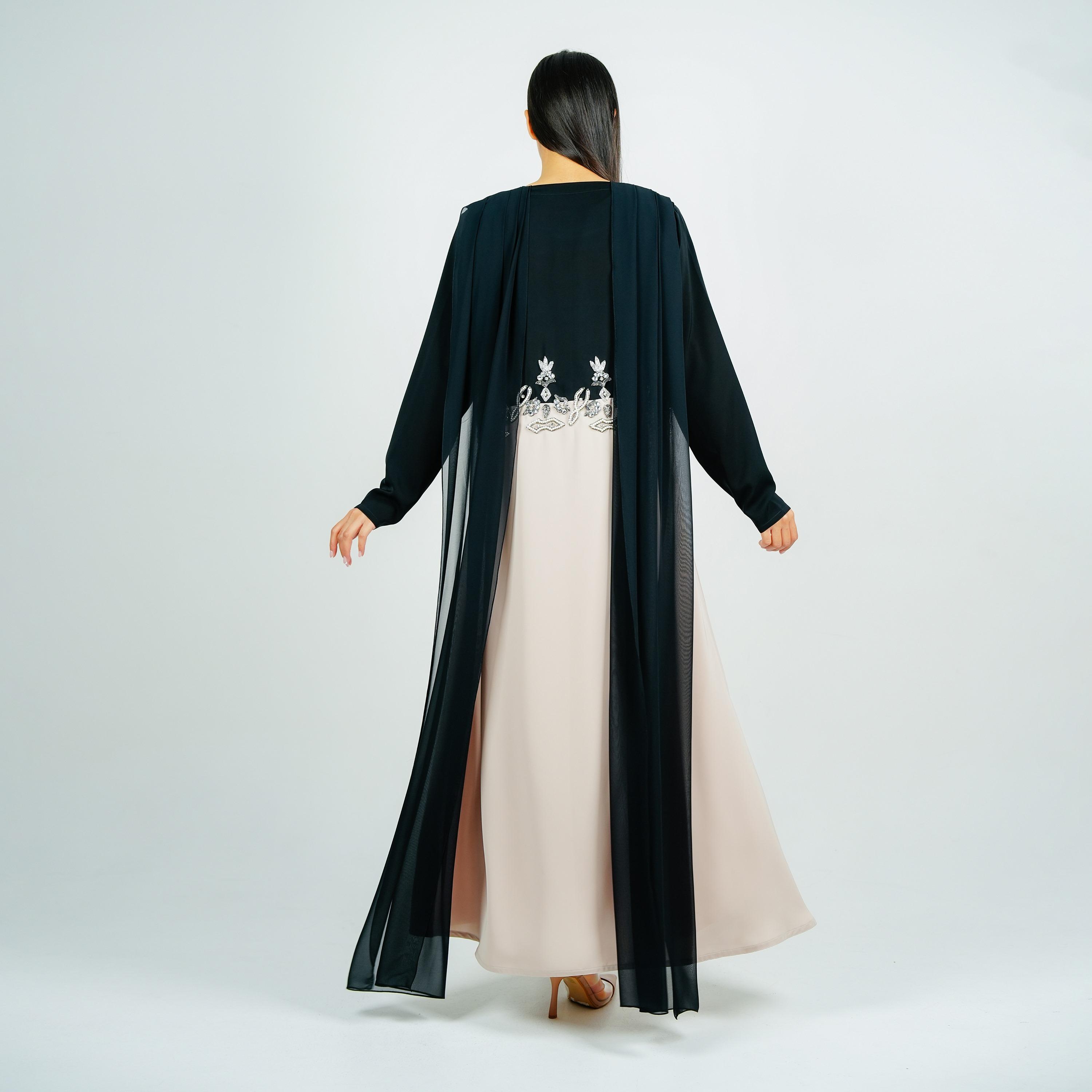 Rosette Abaya Multicolour Dual Tone Beaded Nada Abaya with Hijab-women-arabicclothing-abayas-image-6