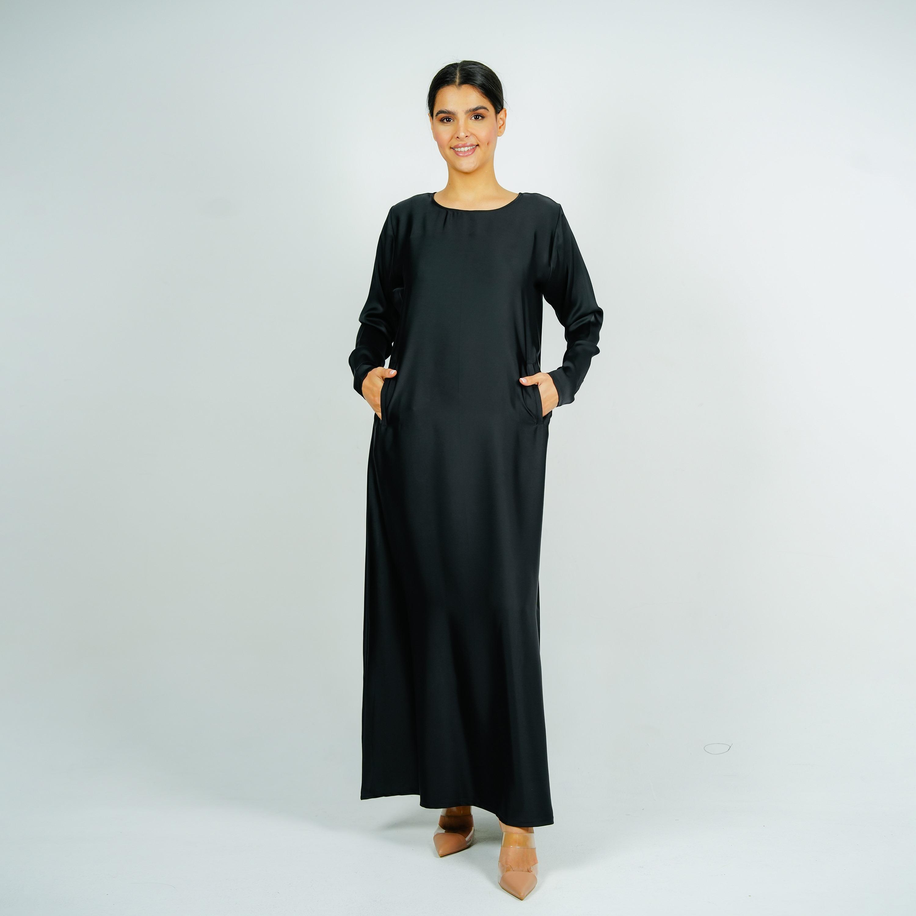 فستان عباية داخلي ساتان أسود من روزيت عباية-women-arabicclothing-abayainner-image-1