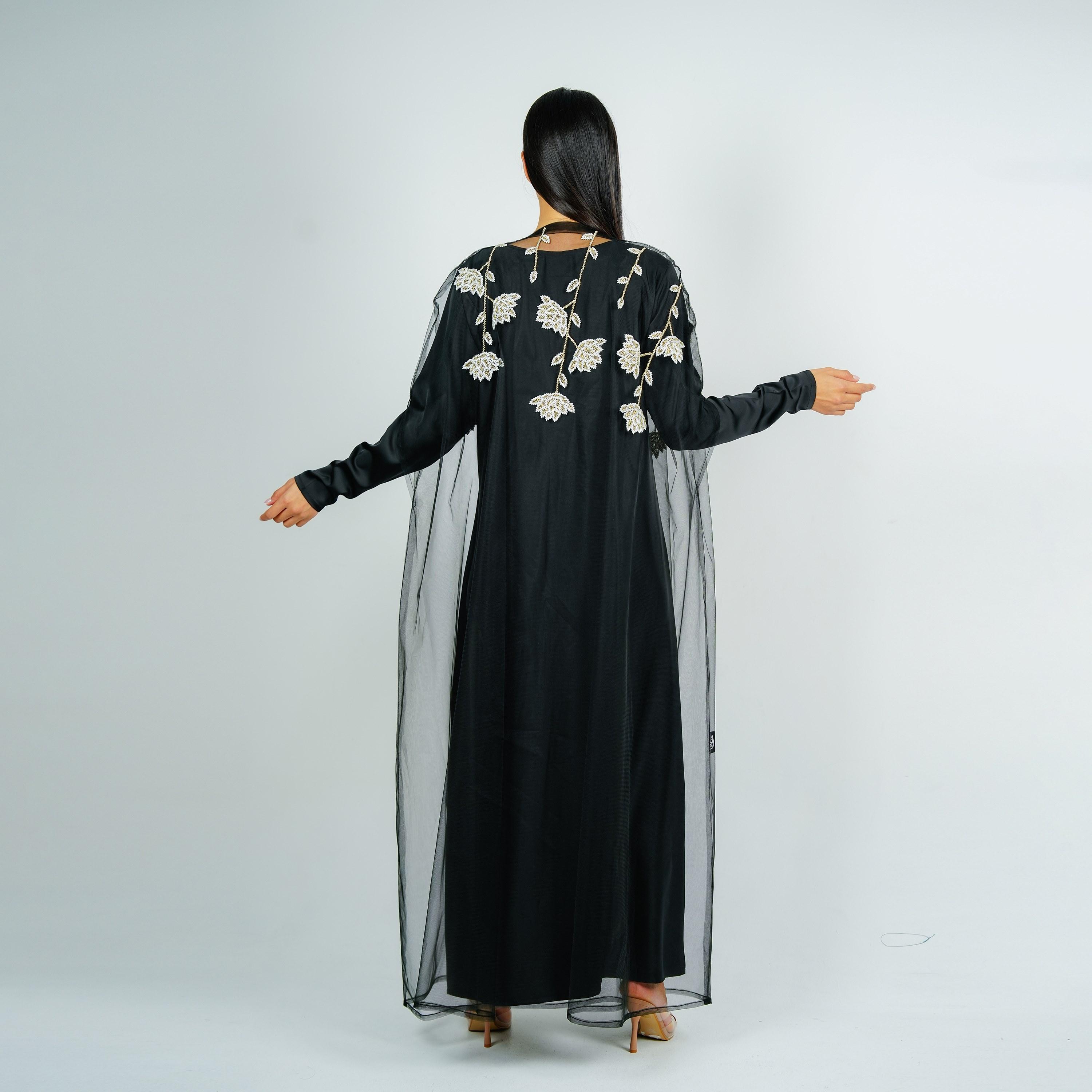 عباية سهرة ساتان مطرزة بالزهور والخرز مع جاكيت شفاف من روزيت عباية-women-arabicclothing-abayas-image-5