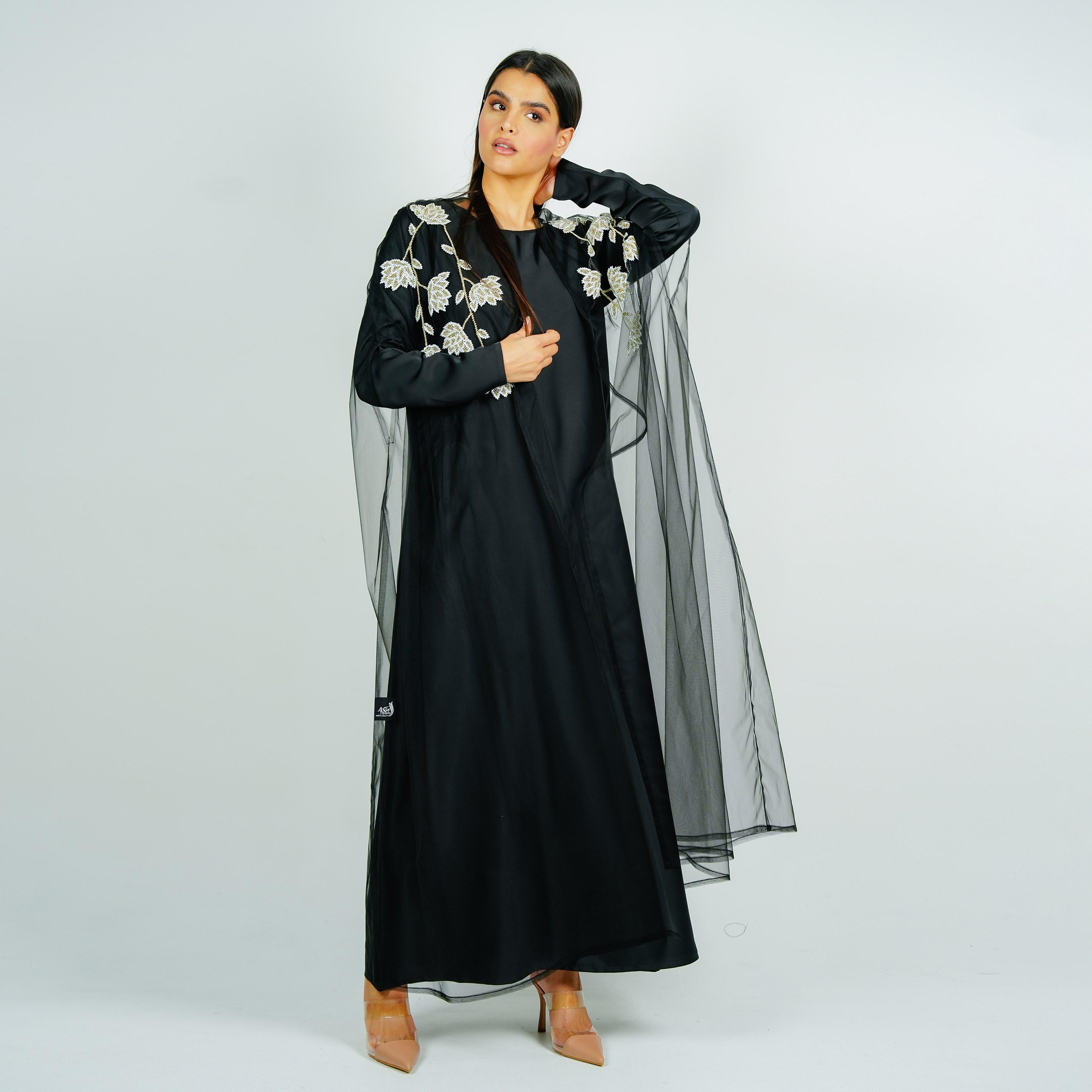 عباية سهرة ساتان مطرزة بالزهور والخرز مع جاكيت شفاف من روزيت عباية-women-arabicclothing-abayas-image-6