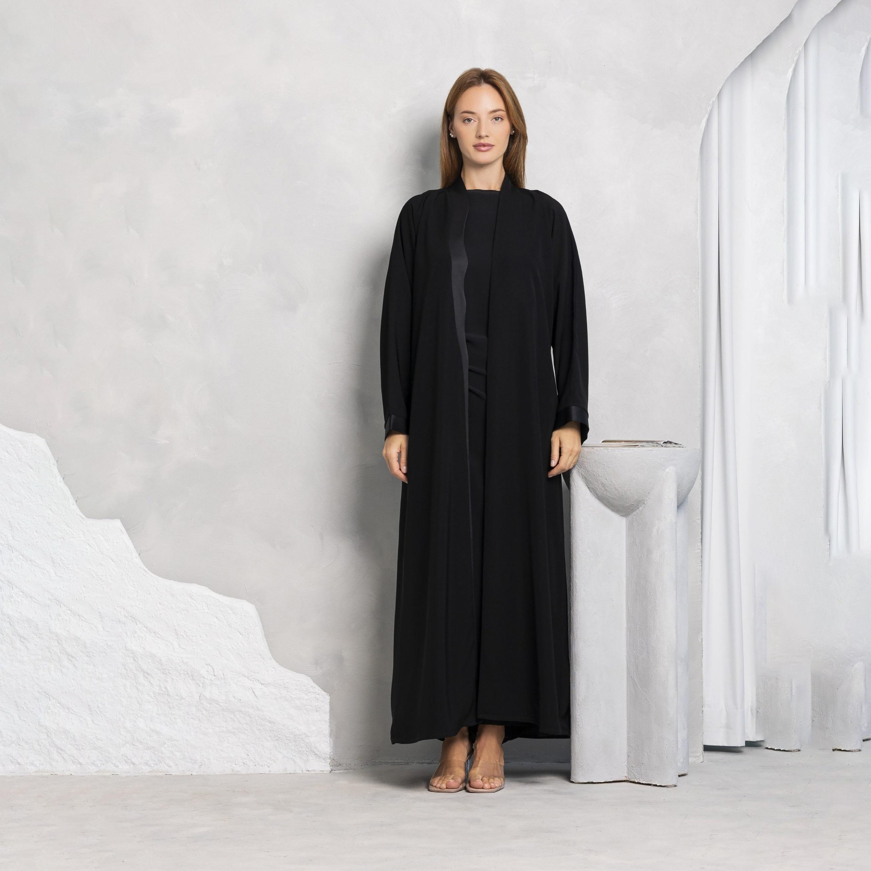 Nikias Black Wavy Front Soft Crepe Women's Abaya-women-arabicclothing-abayas-image-1