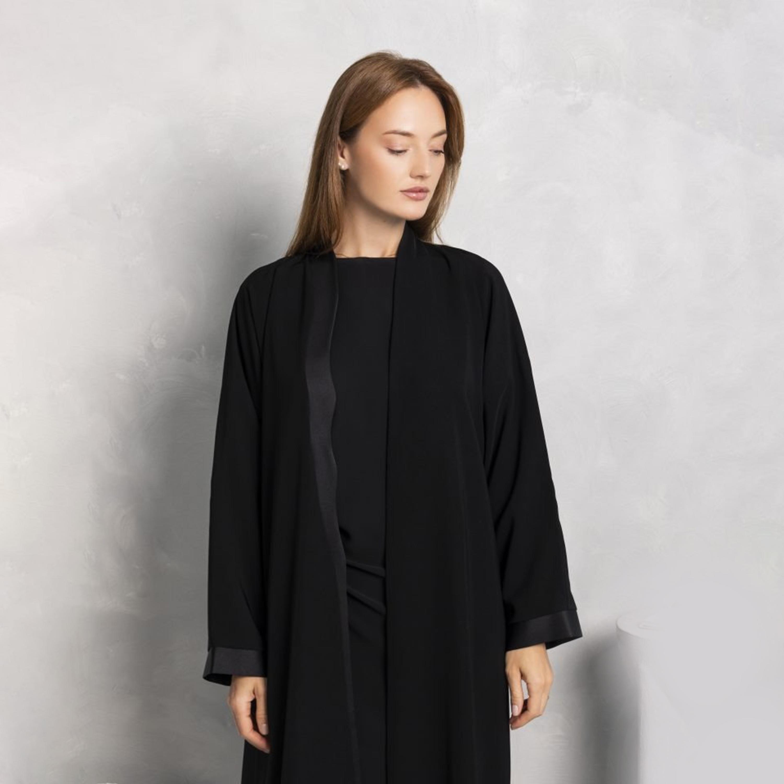 Nikias Black Wavy Front Soft Crepe Women's Abaya-women-arabicclothing-abayas-image-2
