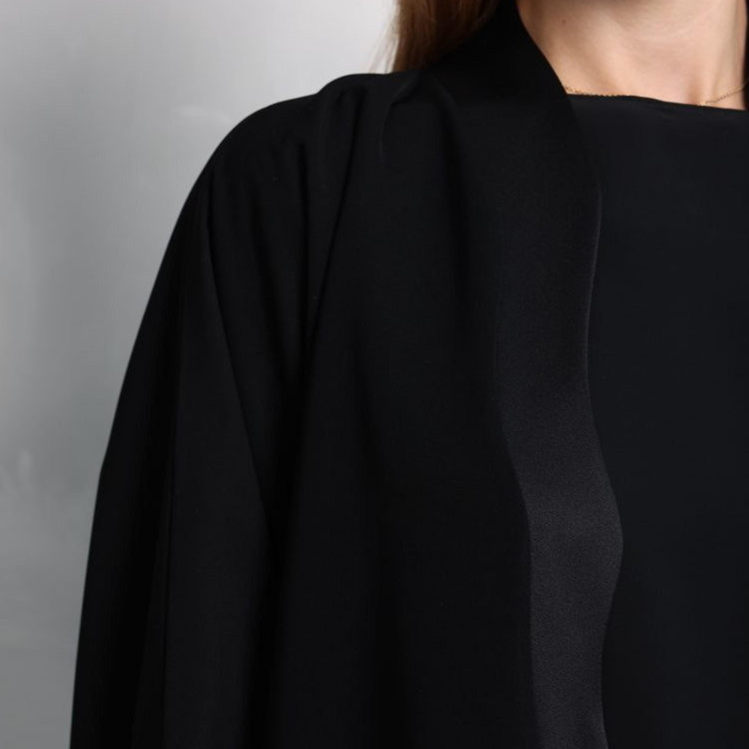 Nikias Black Wavy Front Soft Crepe Women's Abaya-women-arabicclothing-abayas-image-3
