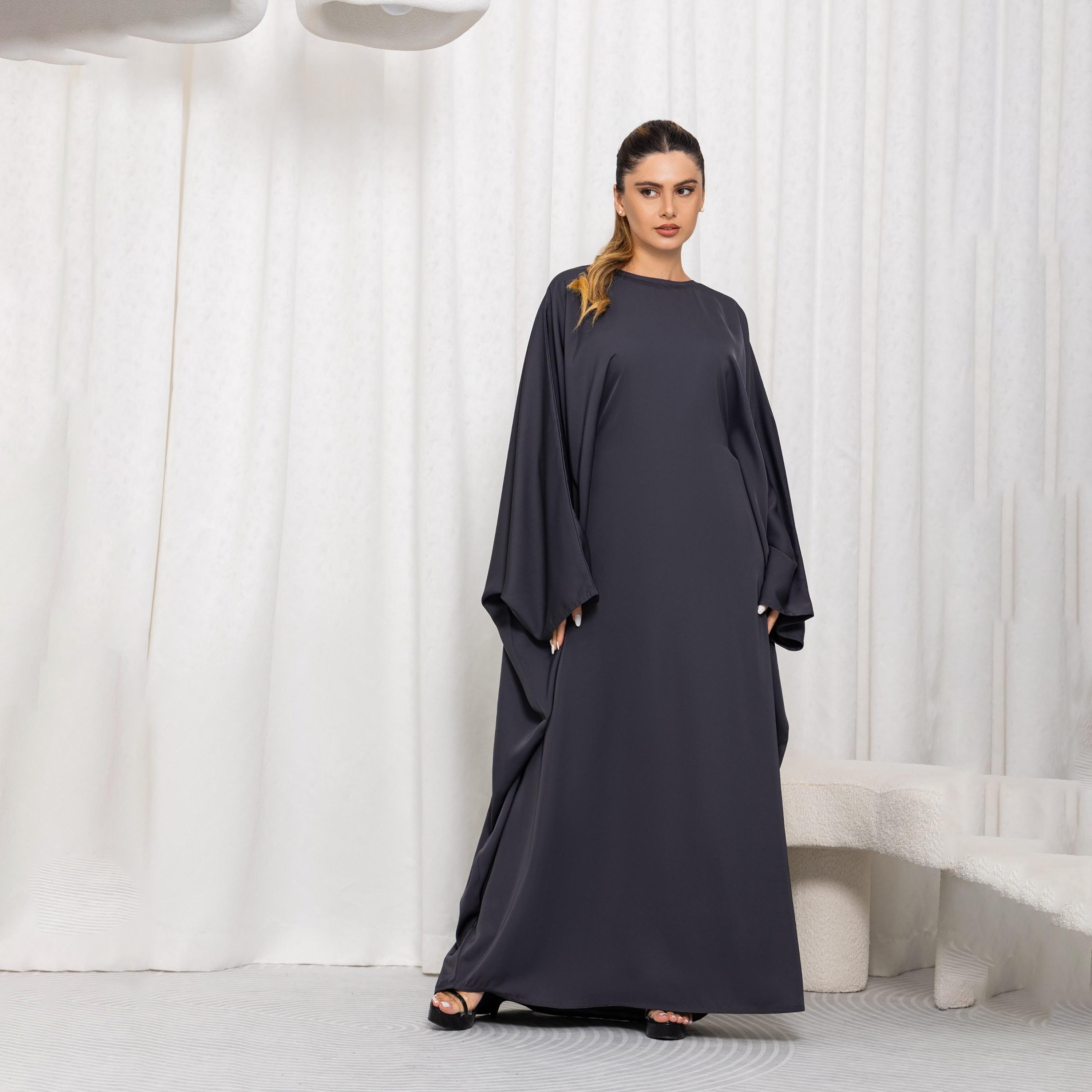 Nikias Dark Grey Batwing Sleeves Women's Abaya-women-arabicclothing-abayas-image-2